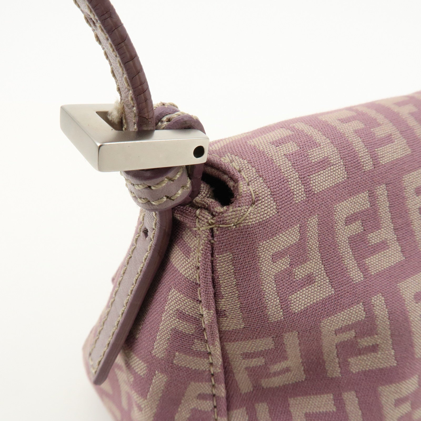 FENDI Zucchino Canvas Leather Mini Mamma Baguette Purple 8BR180