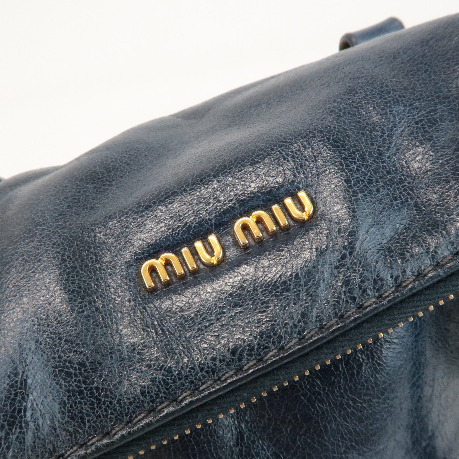 MIU MIU Ribbon Leather 2Way Shouder Bag Hand Bag Navy