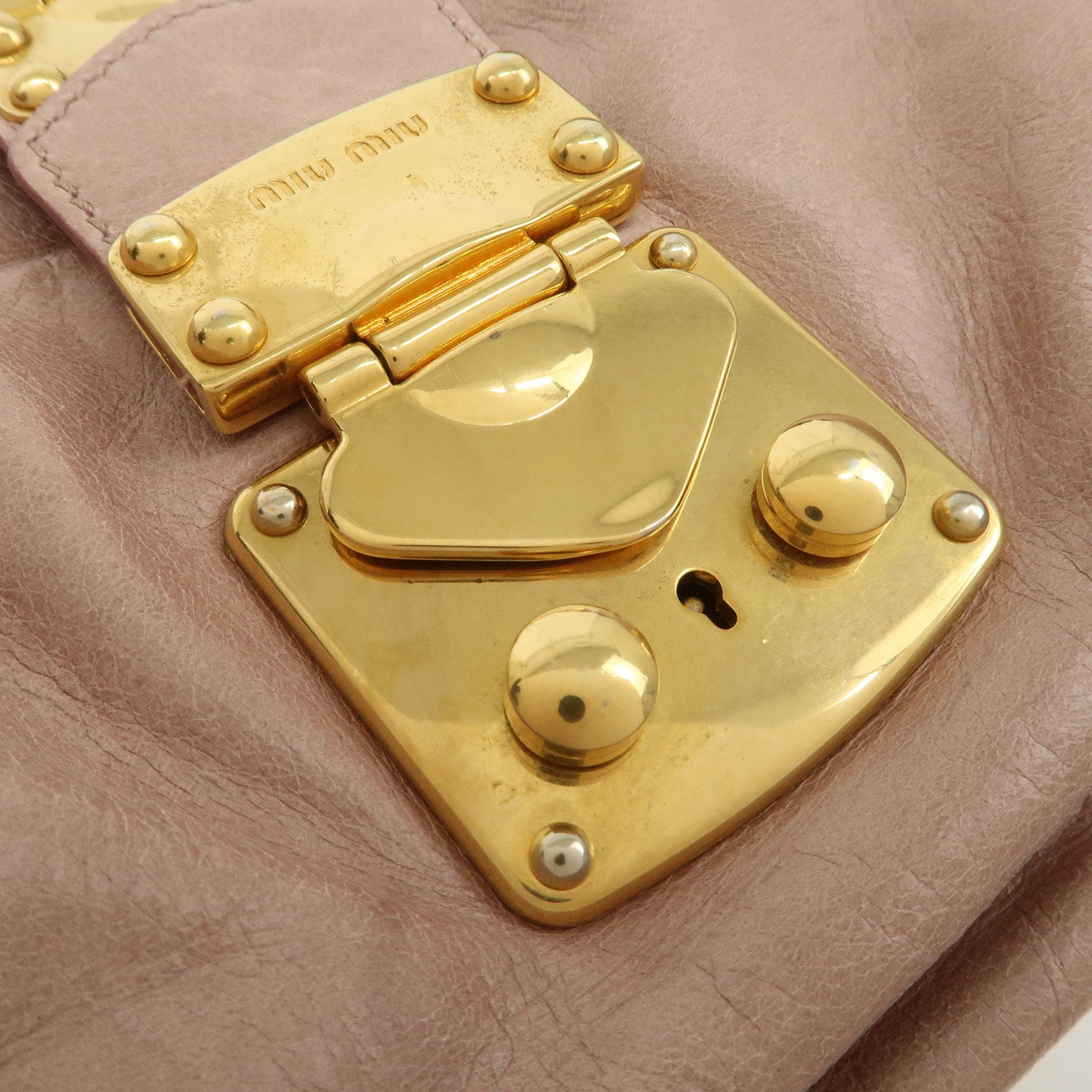 MIU MIU Leather 2WAY Bag Hand Bag Shoulder Bag Gold HDW Beige