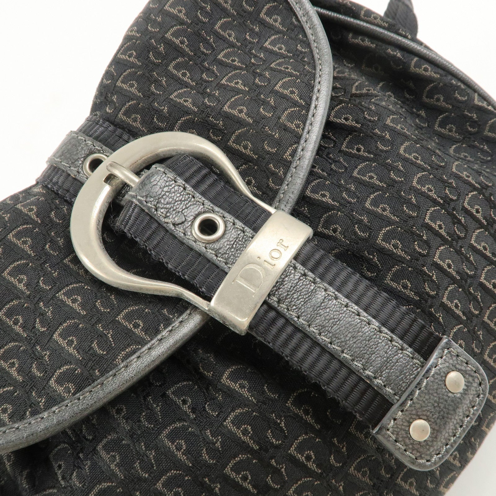 Christian Dior Trotter Canvas Leather Shoulder Bag Black