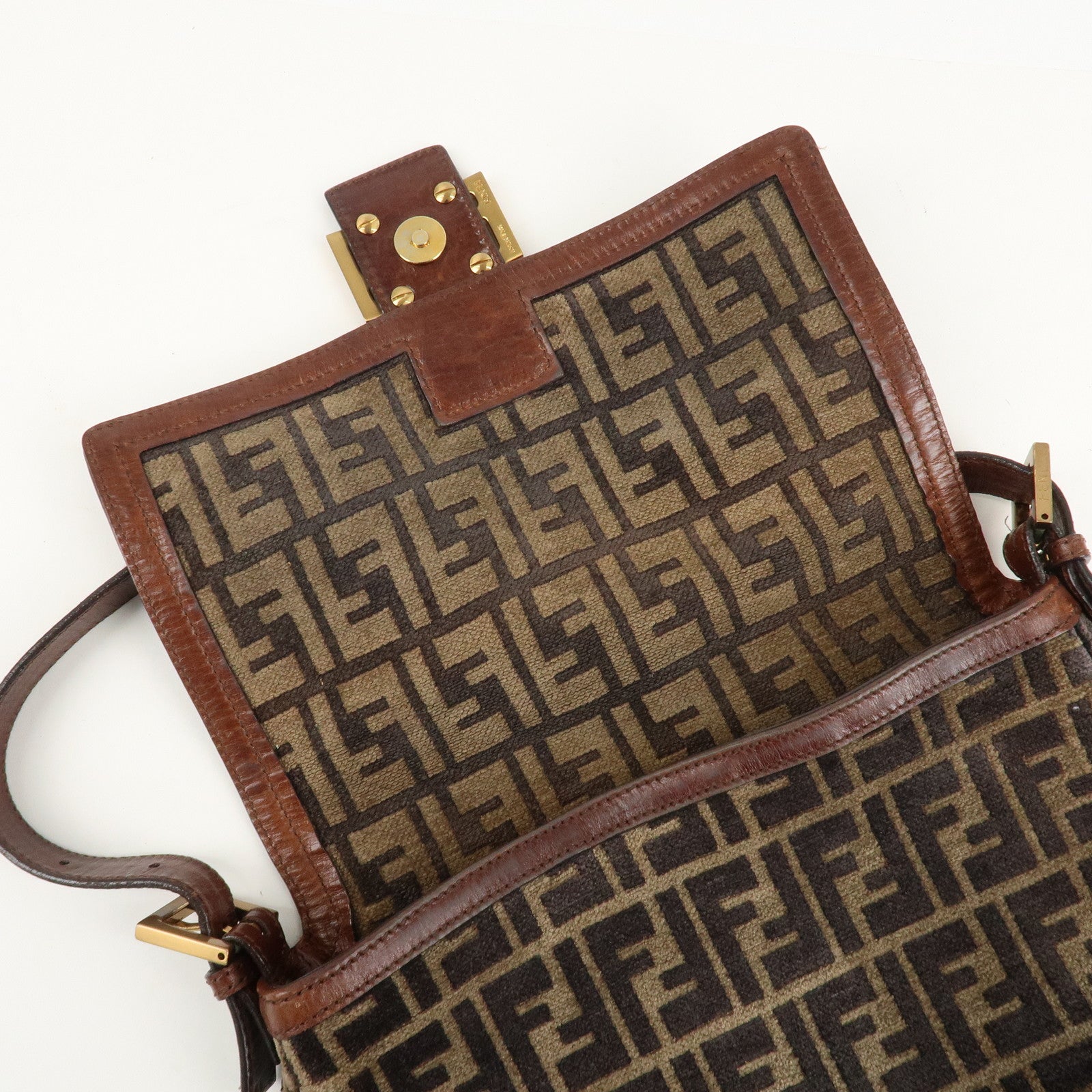 FENDI Mamma Baguette Zucca Pile Leather Shoulder Bag 8BR001 Used