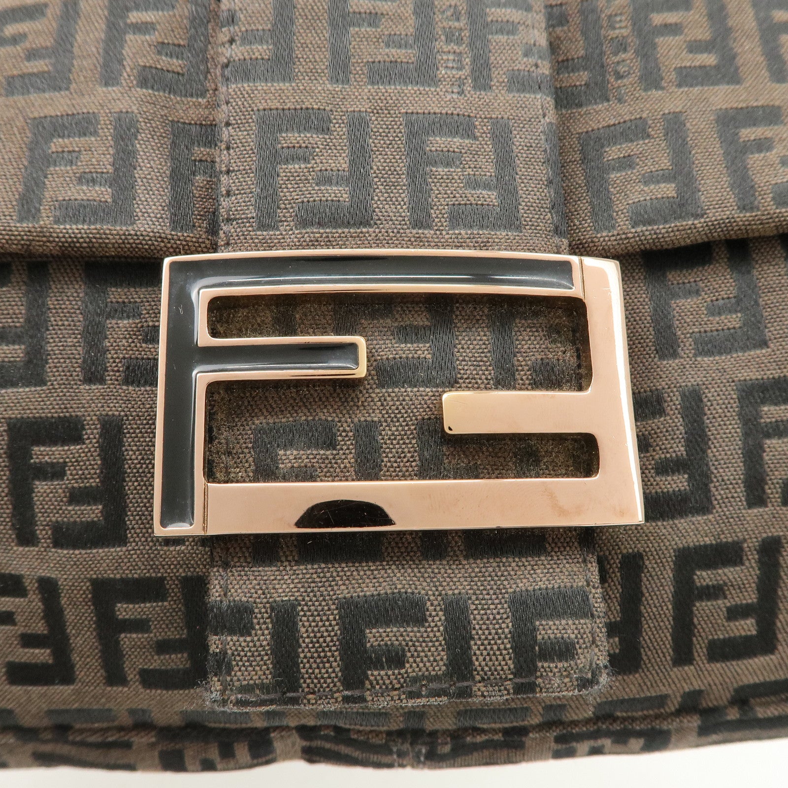 FENDI Mamma Baguette Canvas Shoulder Bag Brown Black 26424 Used