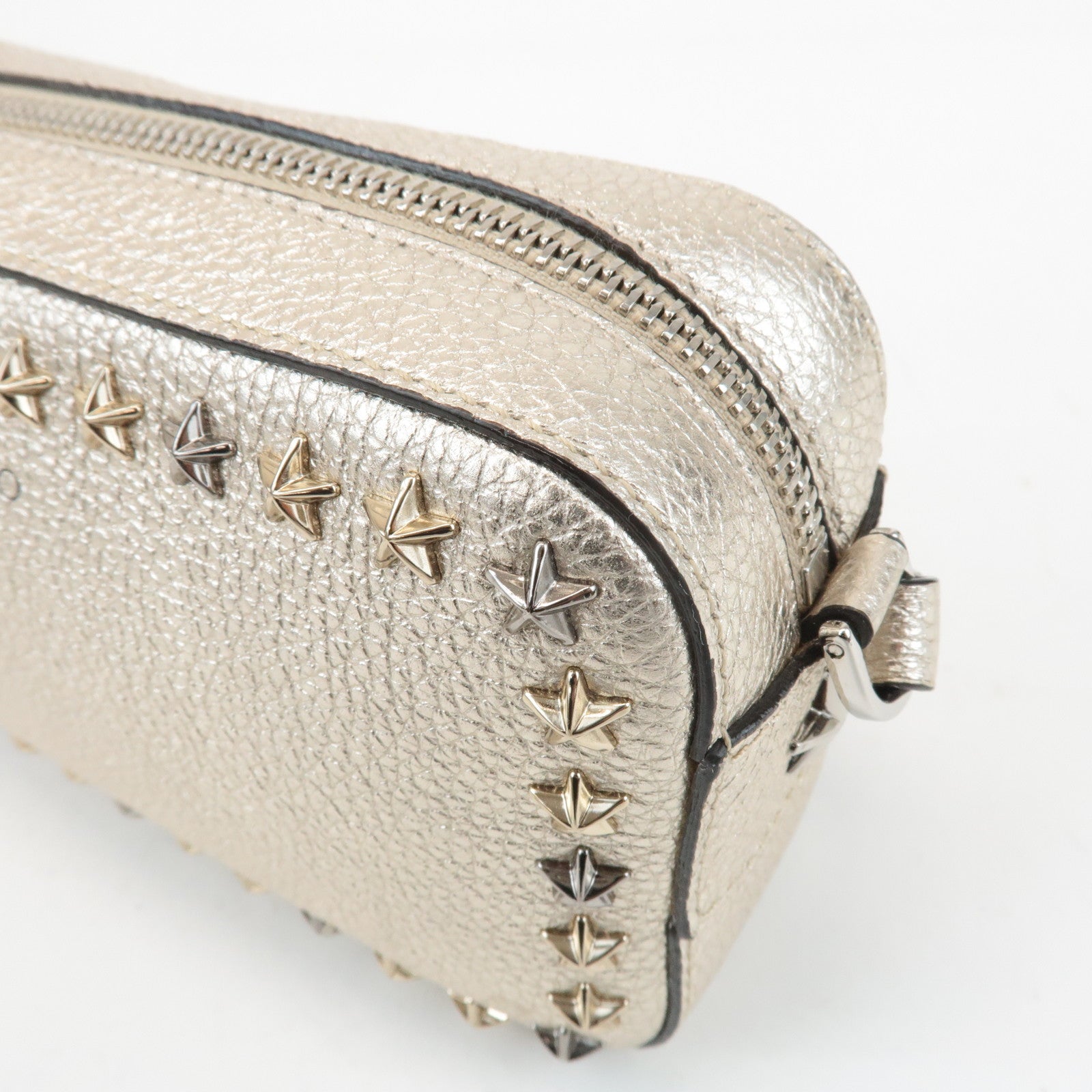 JIMMY CHOO Leather Studs Small Shoulder Bag Silver Used