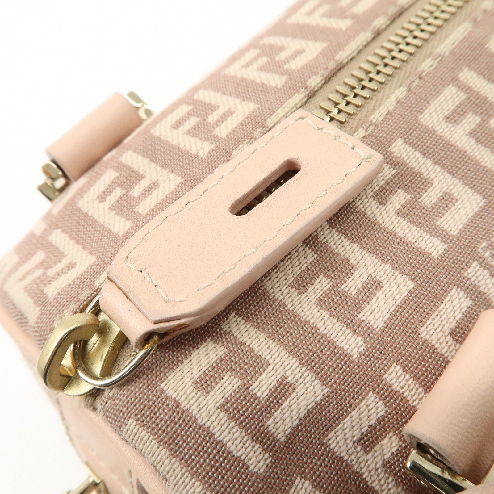 FENDI Zucchino Canvas Leather Mini Boston Bag Pink 8BL071