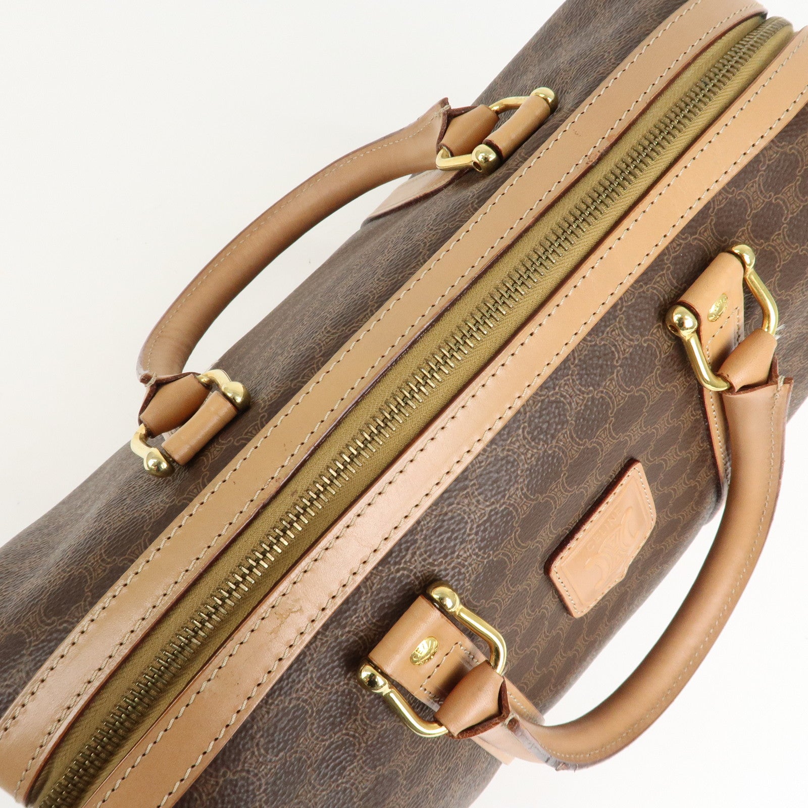 CELINE Macadam PVC Leather Boston Bag Hand Bag Brown Used