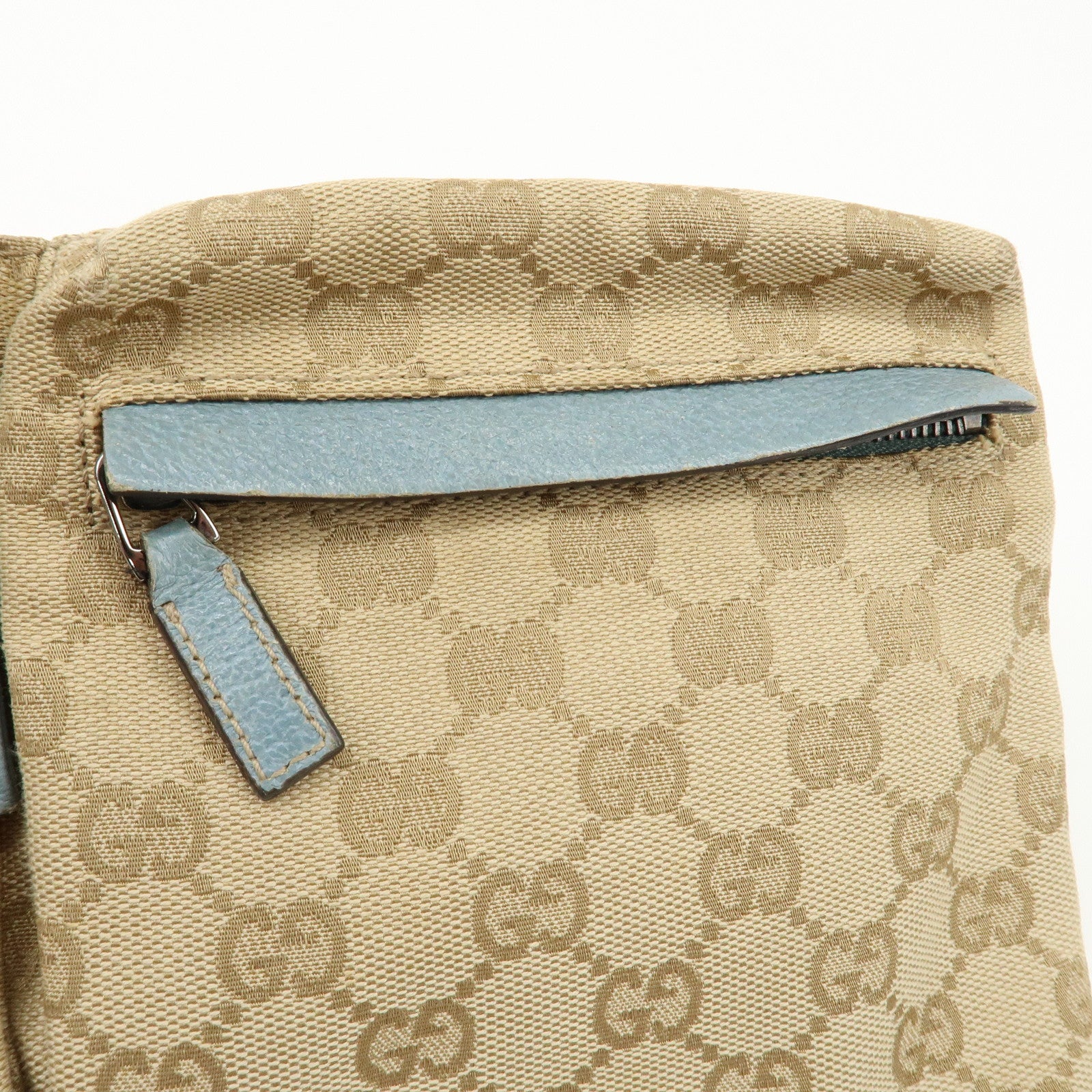 GUCCI GG Canvas Leather Waist Bag Crossbody Bag Beige Blue 28566