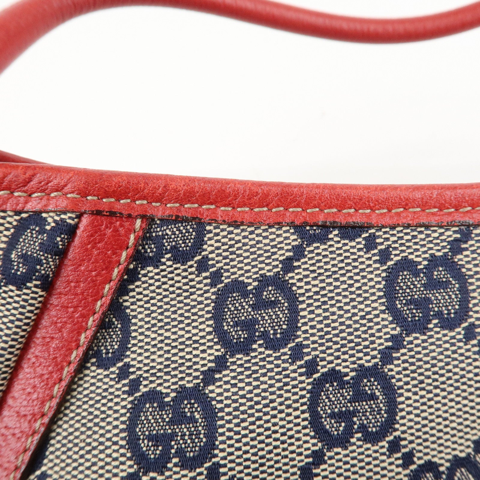 GUCCI Abbey GG Canvas Leather Shoulder Bag Beige Navy Red 130939 Used