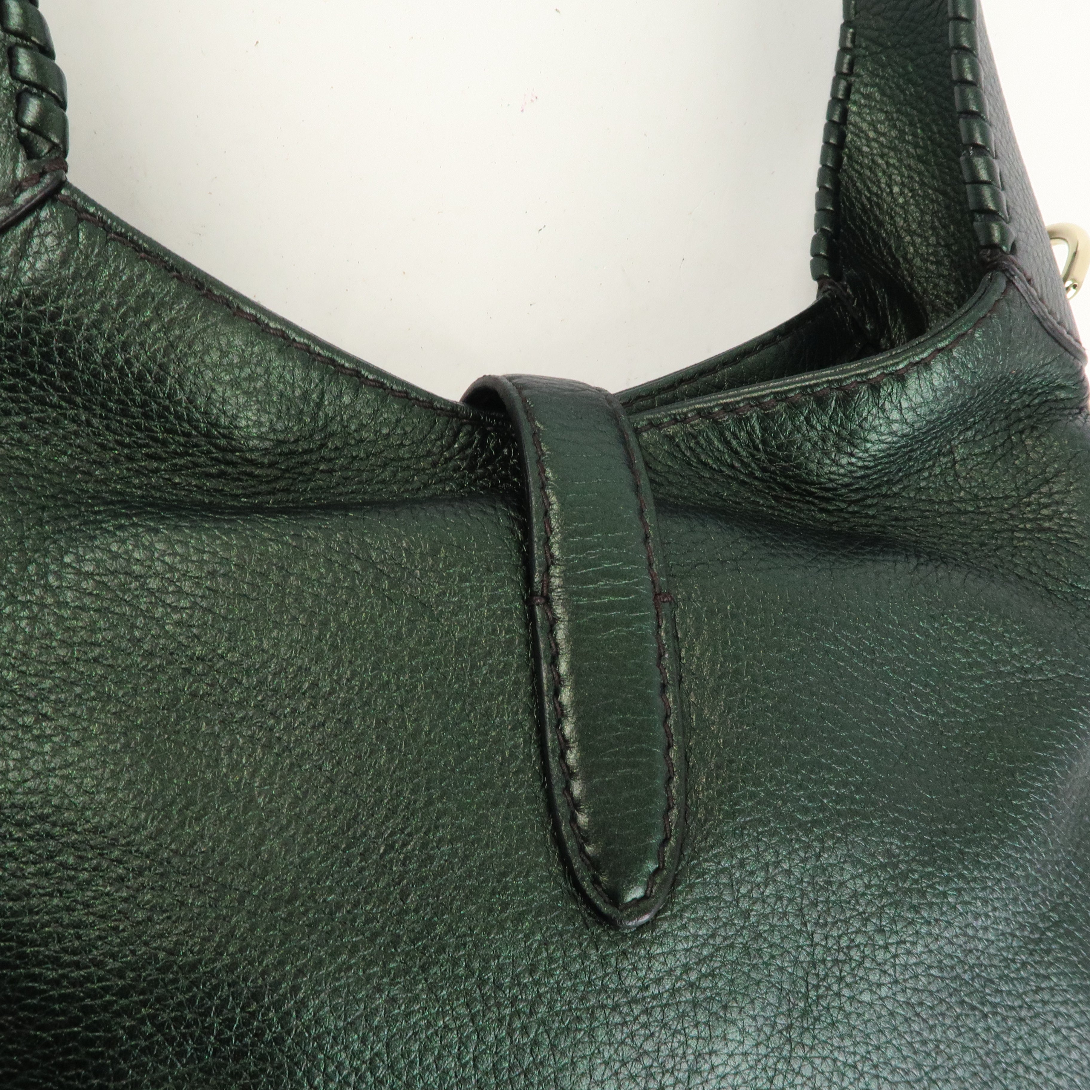 GUCCI New Jackie Bamboo Leather 2Way Shoulder Bag Green 219725Used F/S