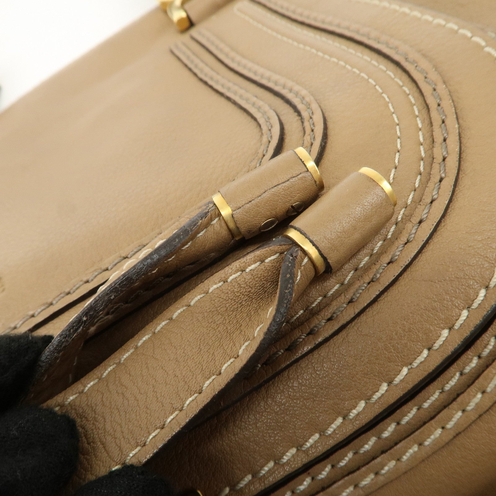 Chloe Marcie Leather Tote Bag Hand Bag Shoulder Bag Beige Used