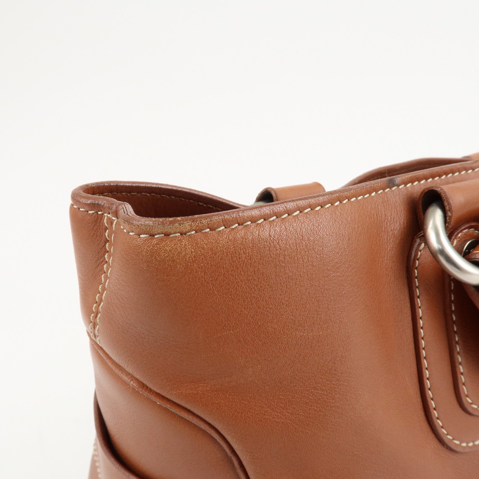 CELINE Leather Triomphe Button Boogie Bag Macadam Engraved Brown Used