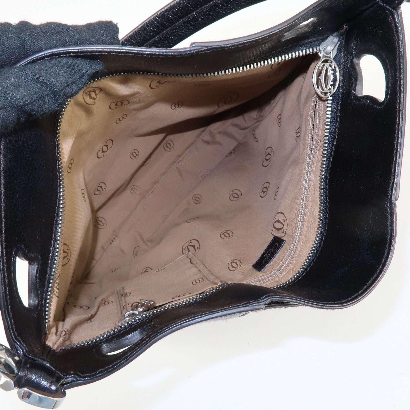Cartier Leather Shoulder Bag Tote Bag Hand Bag Black Used