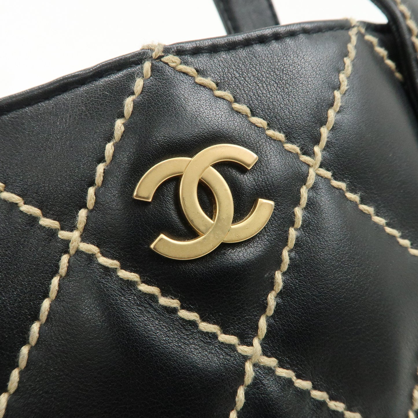 CHANEL Wild Stich Lamb Skin Tote Bag Hand Bag Black A18126