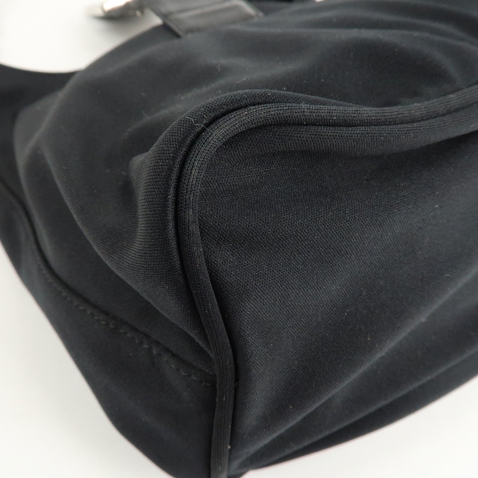FENDI Cotton Leather Shoulder Bag Black 26686 Used