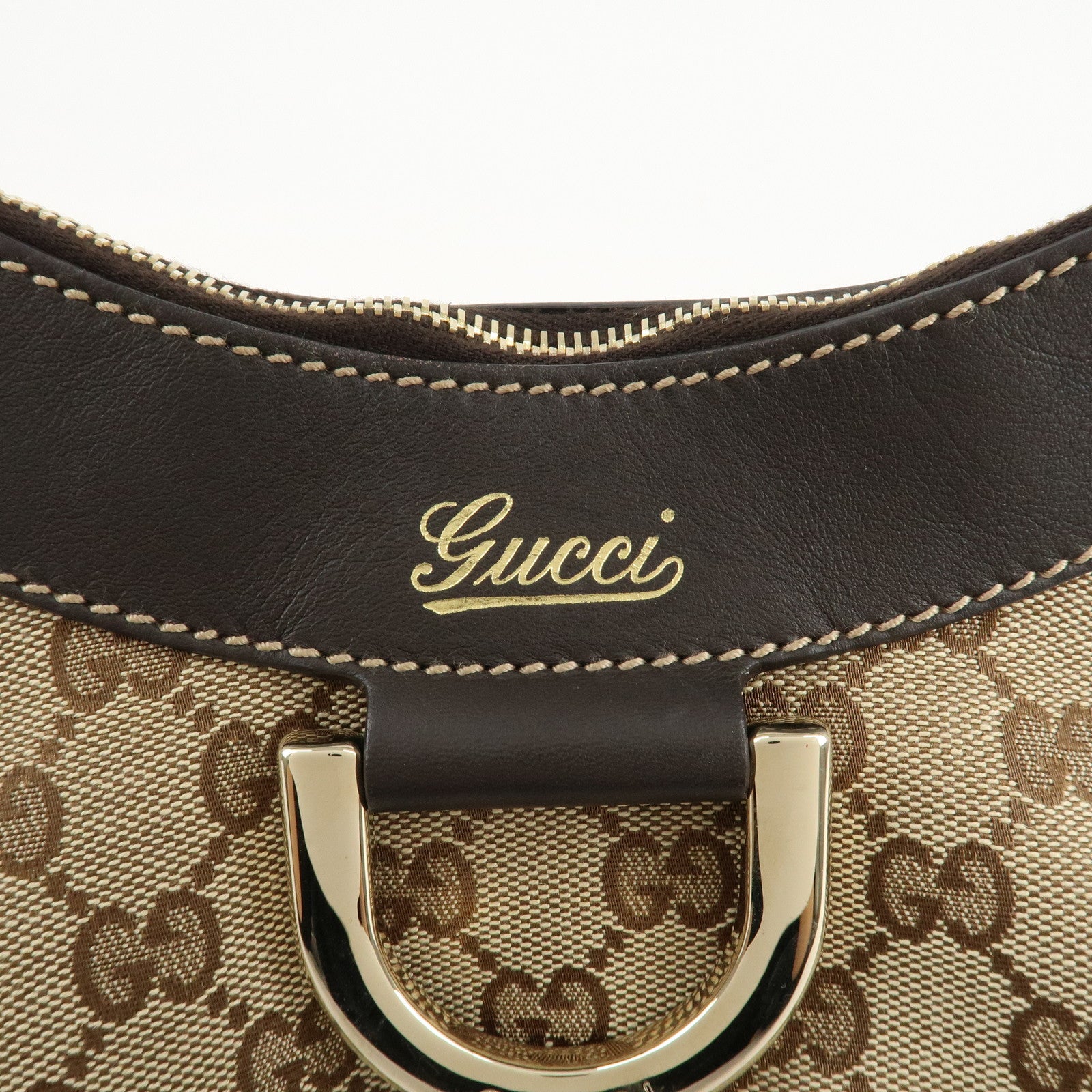 GUCCI Abbey GG Canvas Leather Shoulder Bag Beige Brown 190525