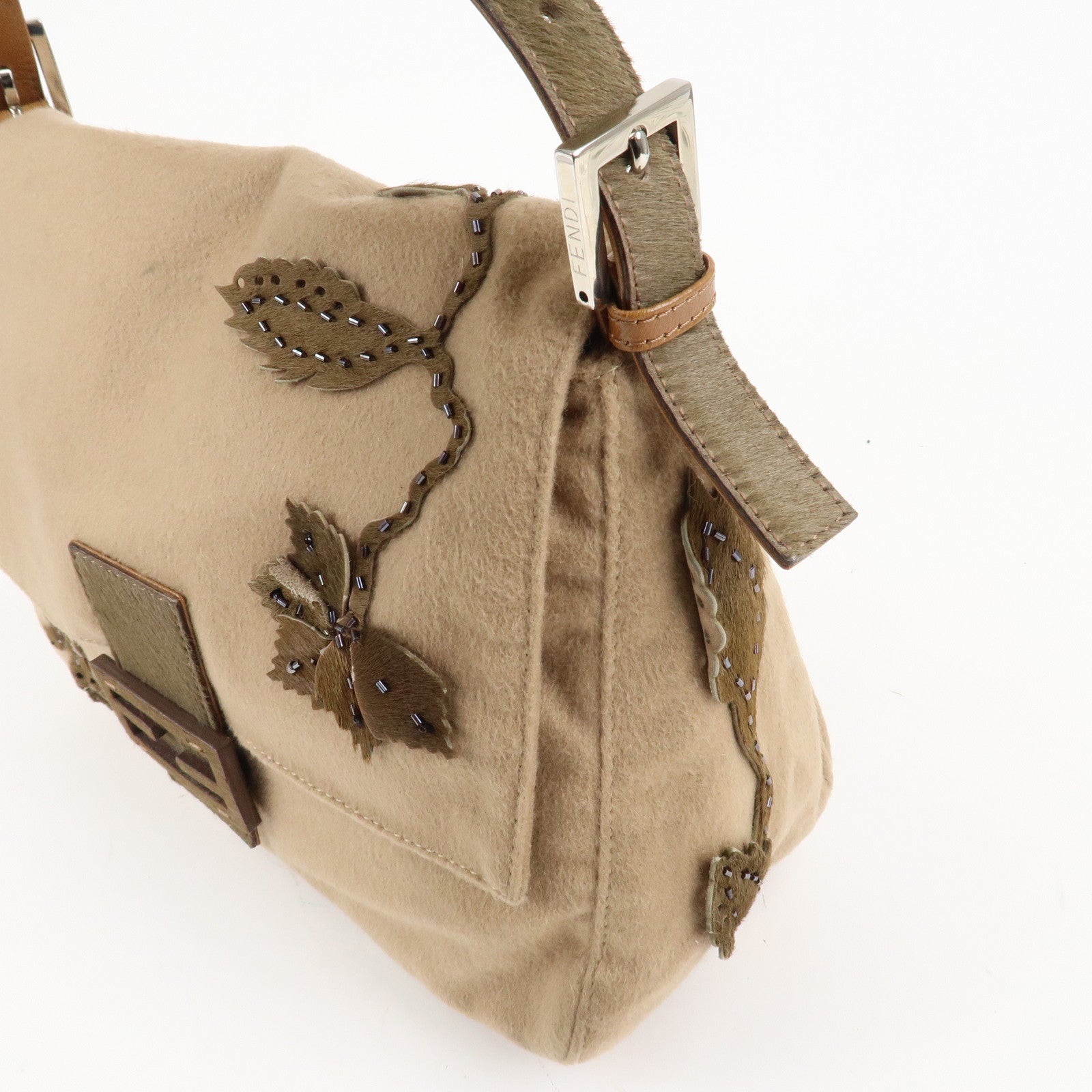 FENDI Mamma Baguette Wool Unborn Calf Shoulder Bag 26325 Used