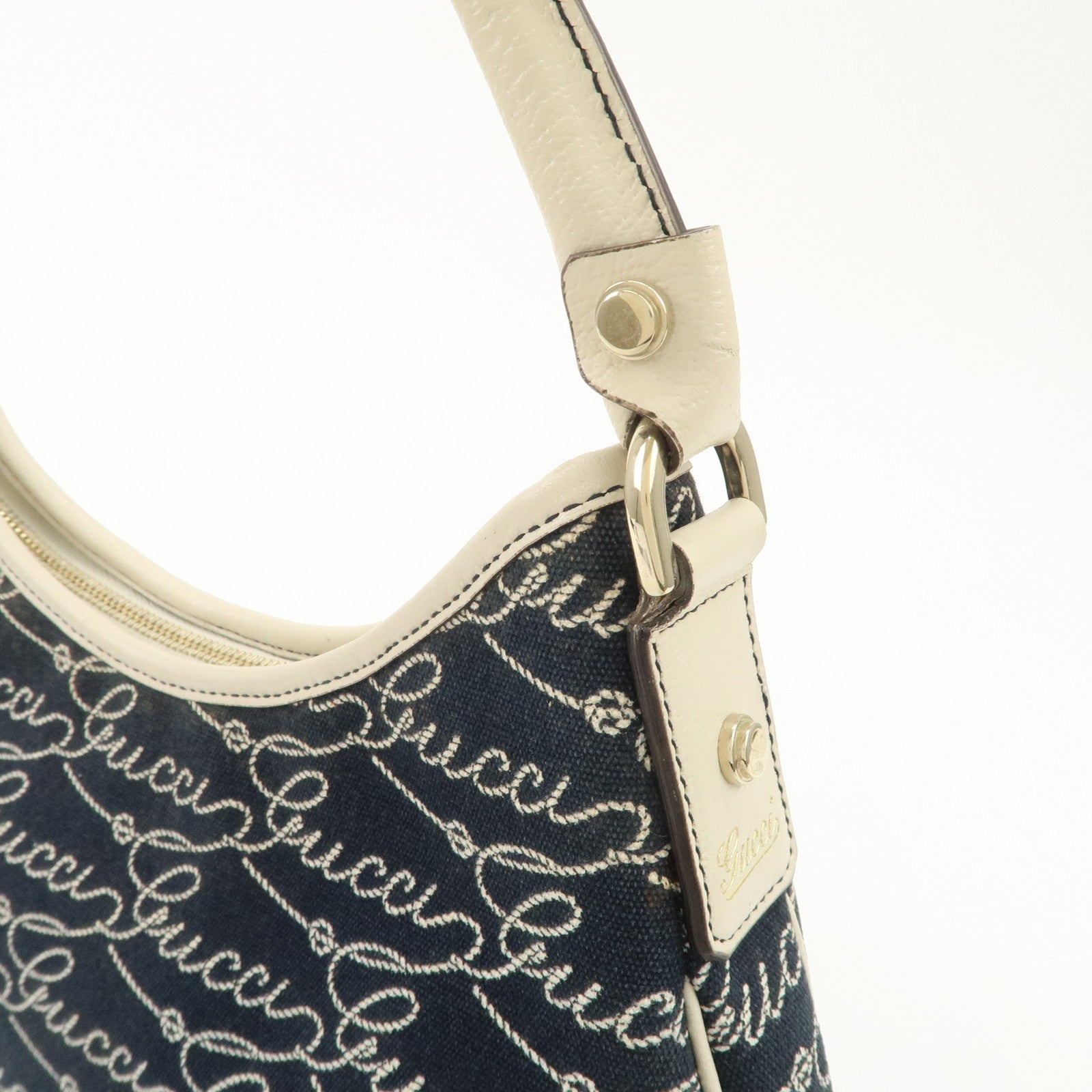 GUCCI Abbey GG Canvas Leather Shoulder Bag Ivory Navy 130738 Used