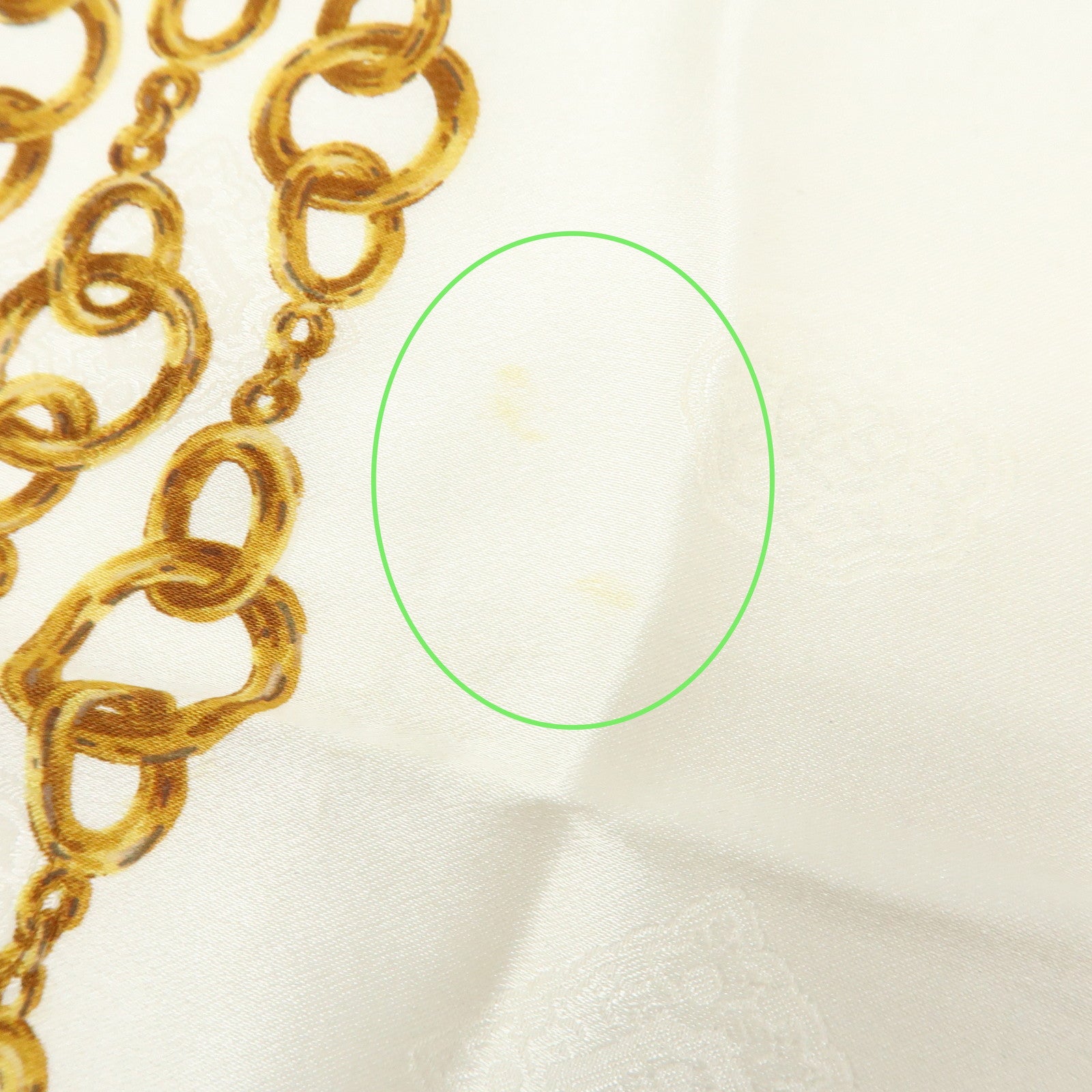 CHANEL Silk 100% Scarf Gold Chain Motif Black White