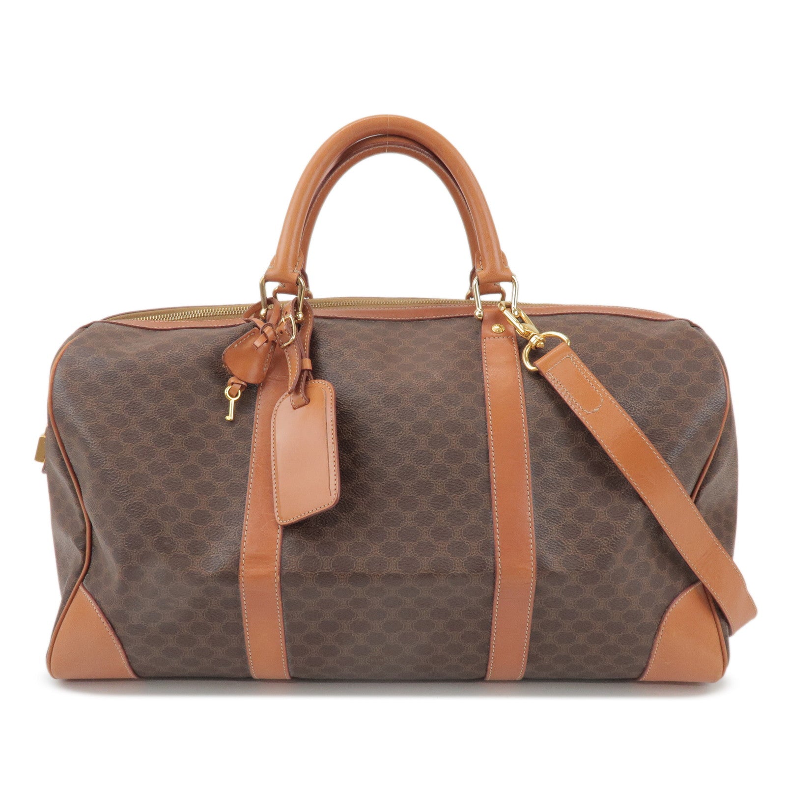 CELINE Macadam PVC Leather 2Way Boston Bag Hand Shoulder Bag Brown