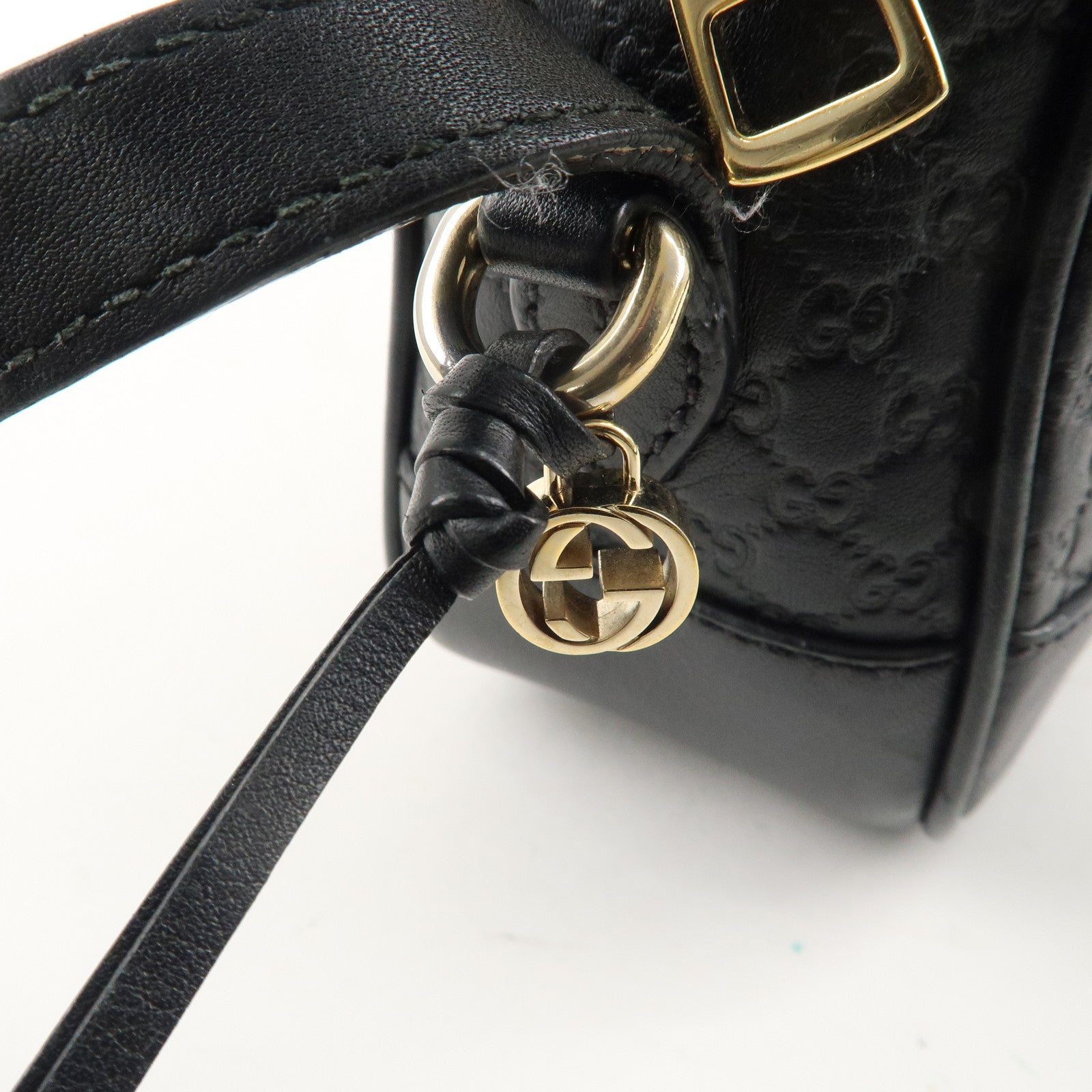 GUCCI Micro Guccissima Leather Shoulder Crossbody Bag Black 449413