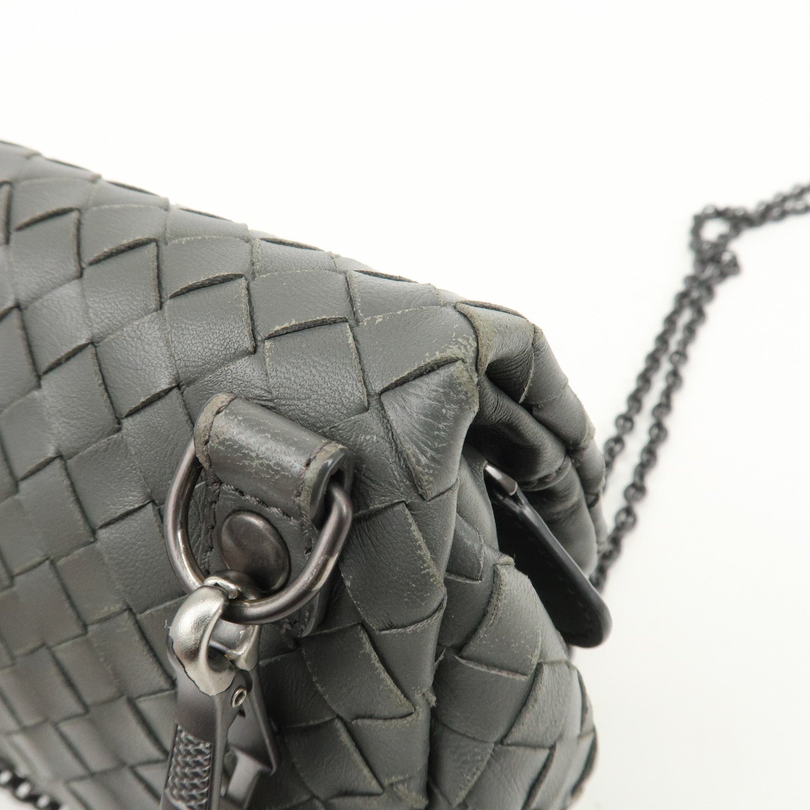 BOTTEGA VENETA Intrecciato Leather Chain Shoulder Bag Gray 310774 Used