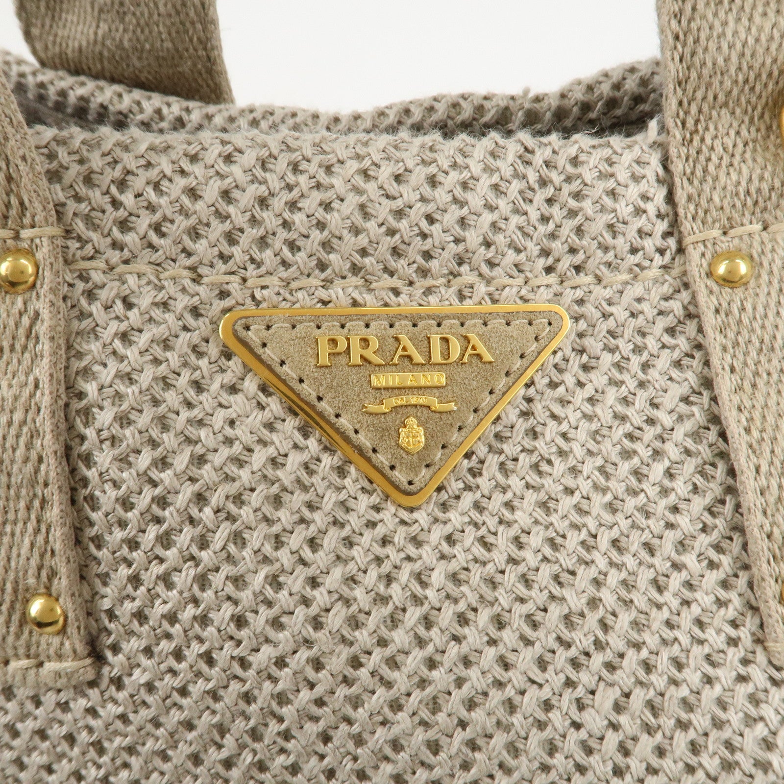 PRADA Logo Canapa Linen Canvas 2Way Tote Bag Shoulder Bag BN2038