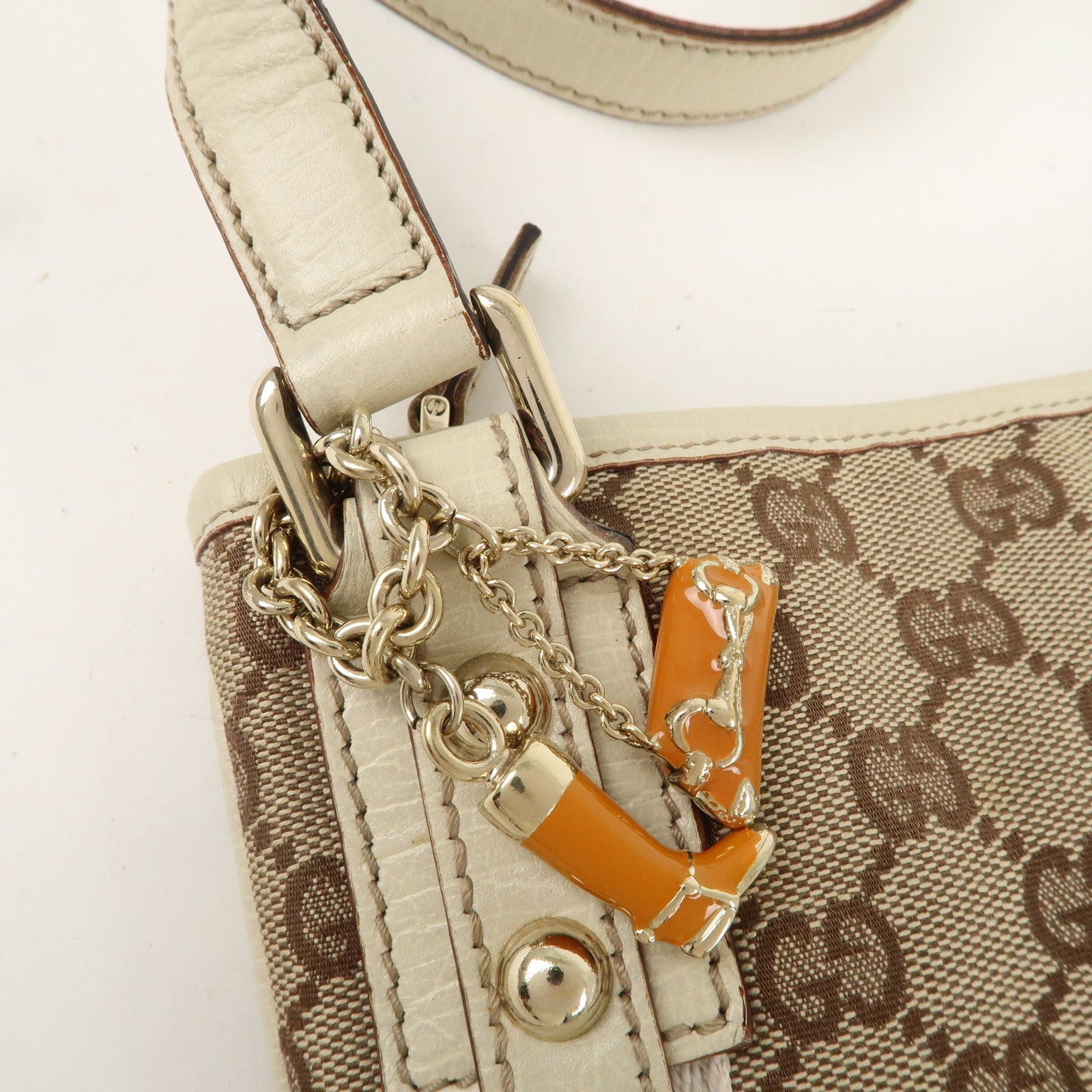 GUCCI Sherry GG Canvas Leather Shoulder Bag Beige Ivory 144388