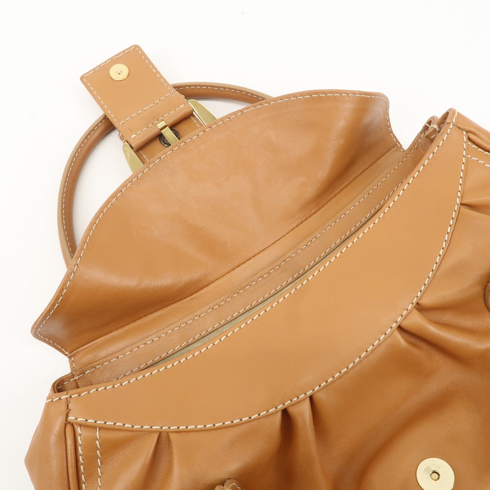 CELINE Leather Large Chouquette Shoulder Bag Light Brown Used