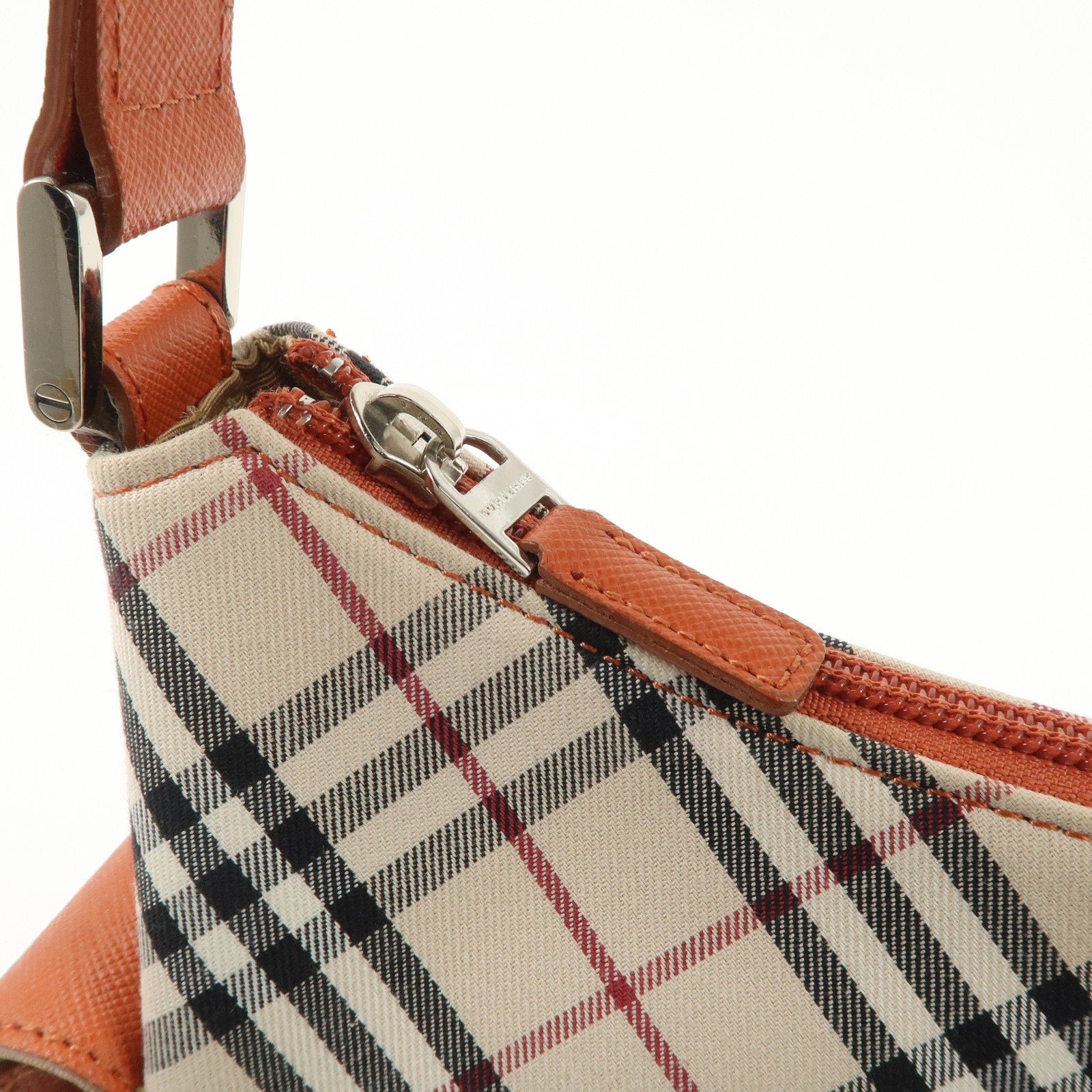 BURBERRY Canvas Leather Shoulder Bag Hand Bag Nova Plaid Orange Used