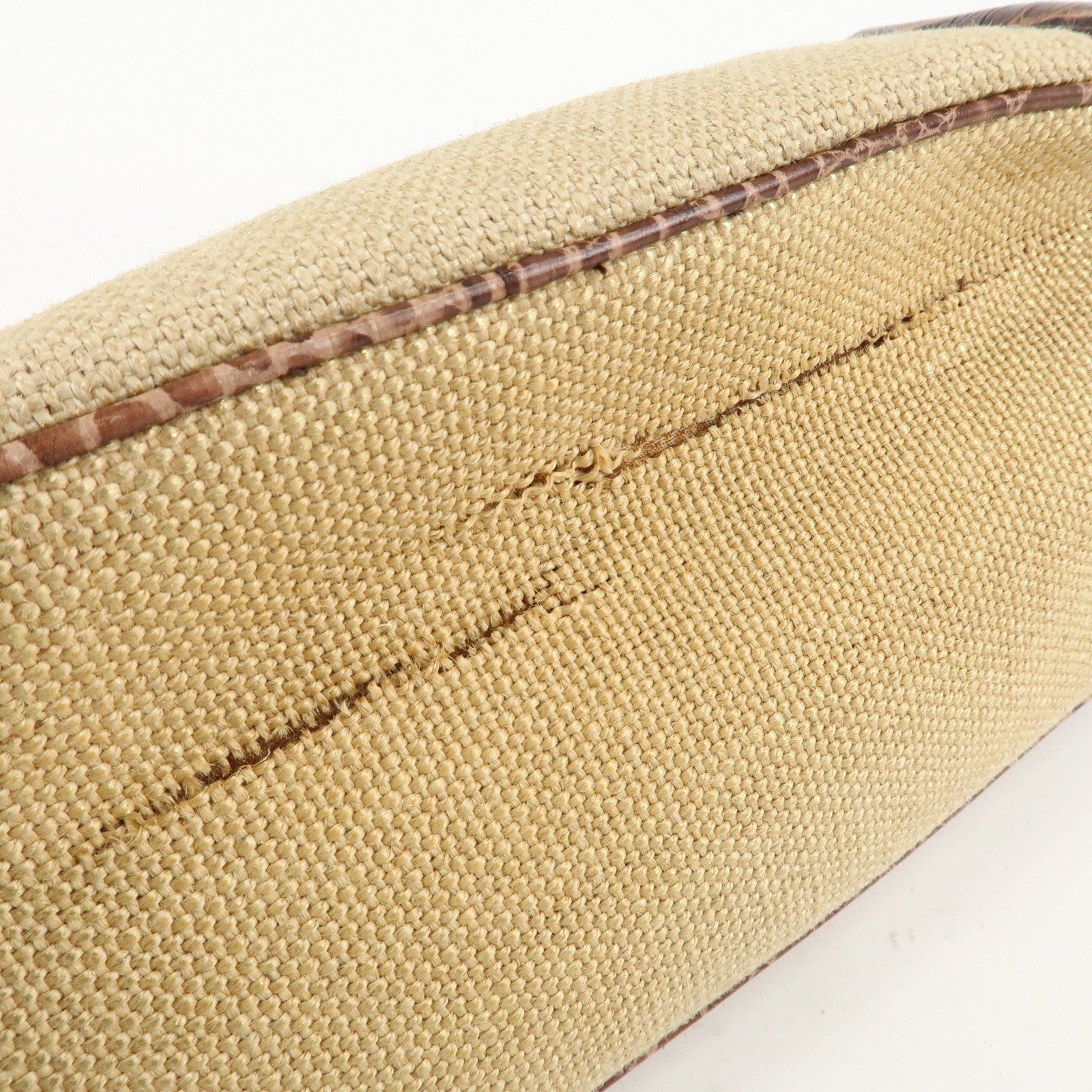 CELINE Straw Leather Boogie Bag Hand Bag Beige Brown Gold HDW Used