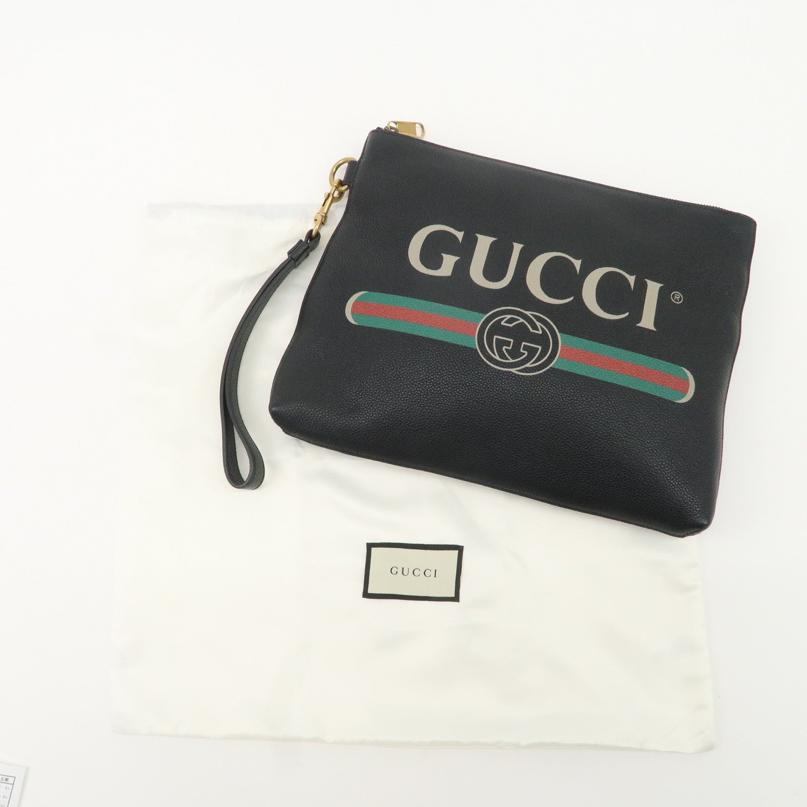 GUCCI Leather Portfolio Medium Clutch Bag Black 572770 Used