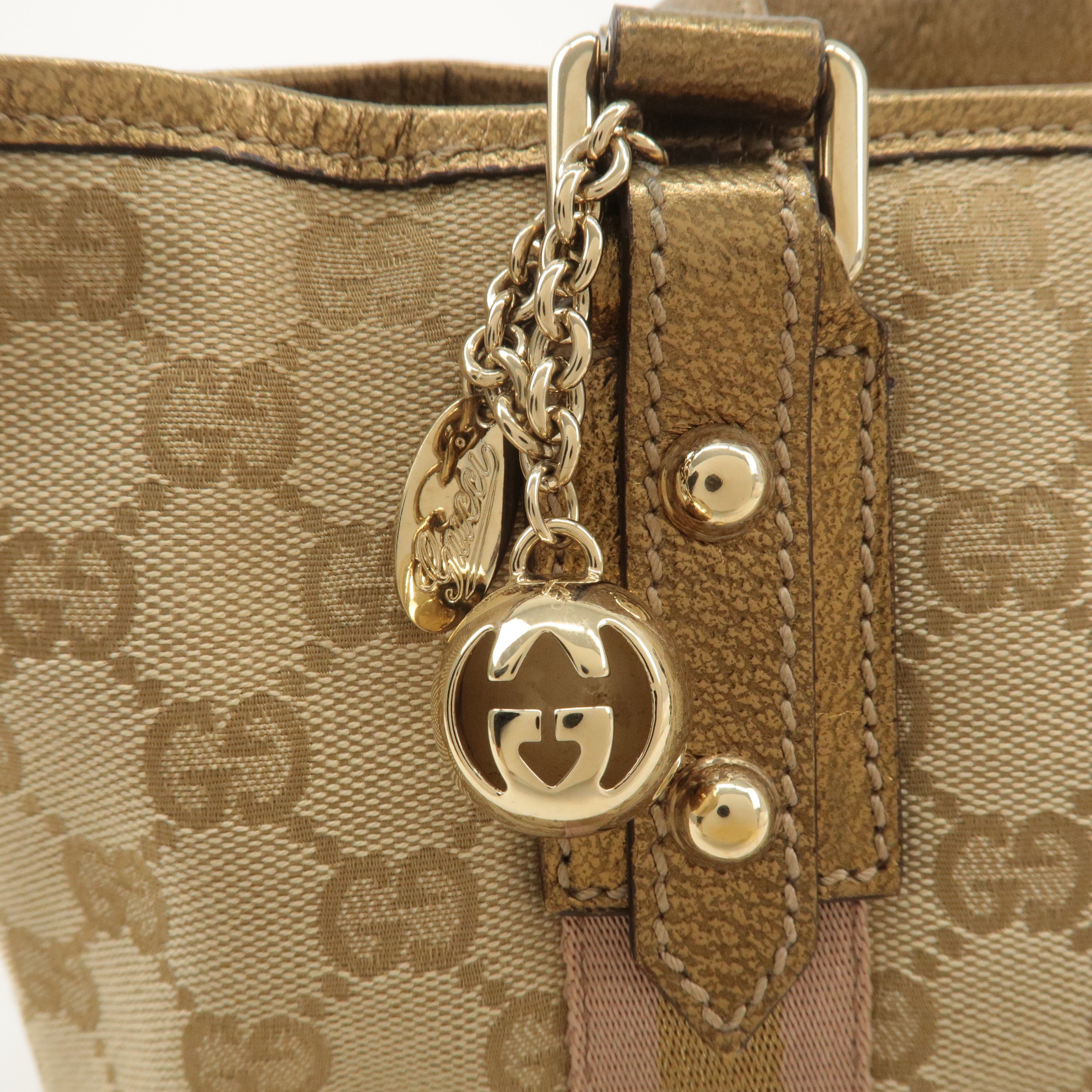 GUCCI Sherry GG Canvas Leather Mini Hand Bag Beige Gold 139261