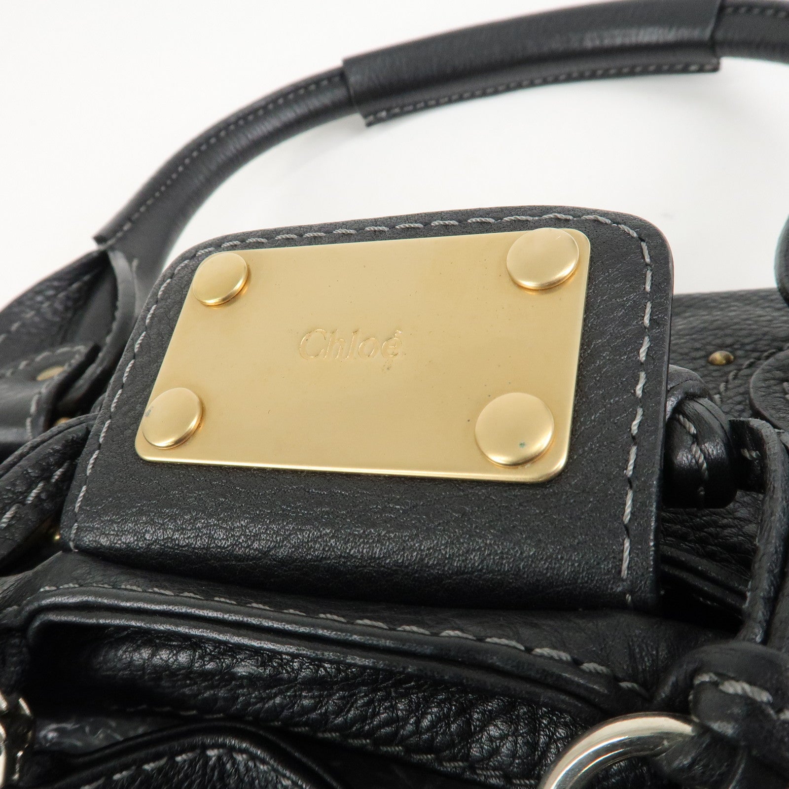 Chloe Paddington Leather Hand Bag Shoulder Bag Medium Black Used