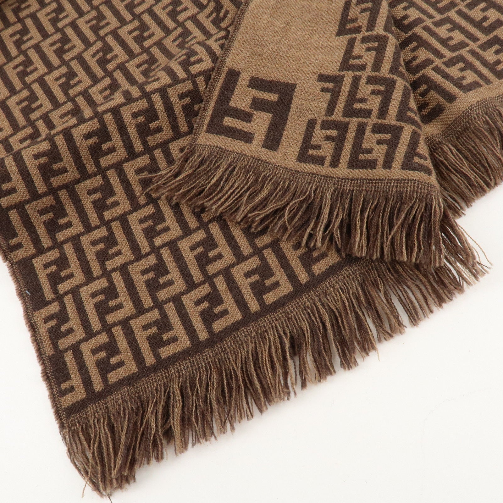 FENDI Zucchino Wool 100% Scarf Brown Black