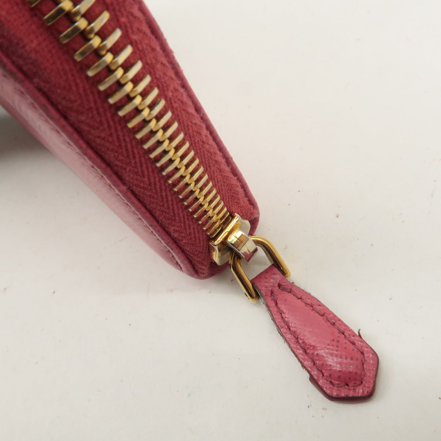 PRADA Logo Saffiano Leather Round Zipper Small Wallet Pink 1MM268