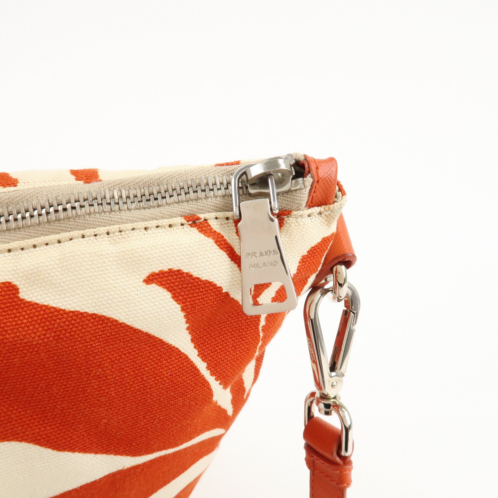 PRADA Canvas Leather 2Way Bag Shoulder Bag Orange White