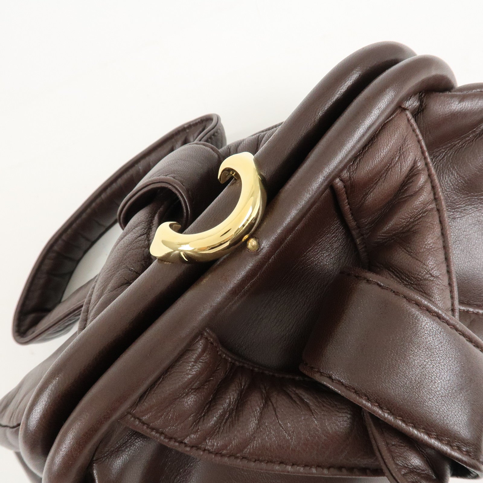 LOEWE Anagram Leather Clasp Shoulder Bag Hand Bag Brown