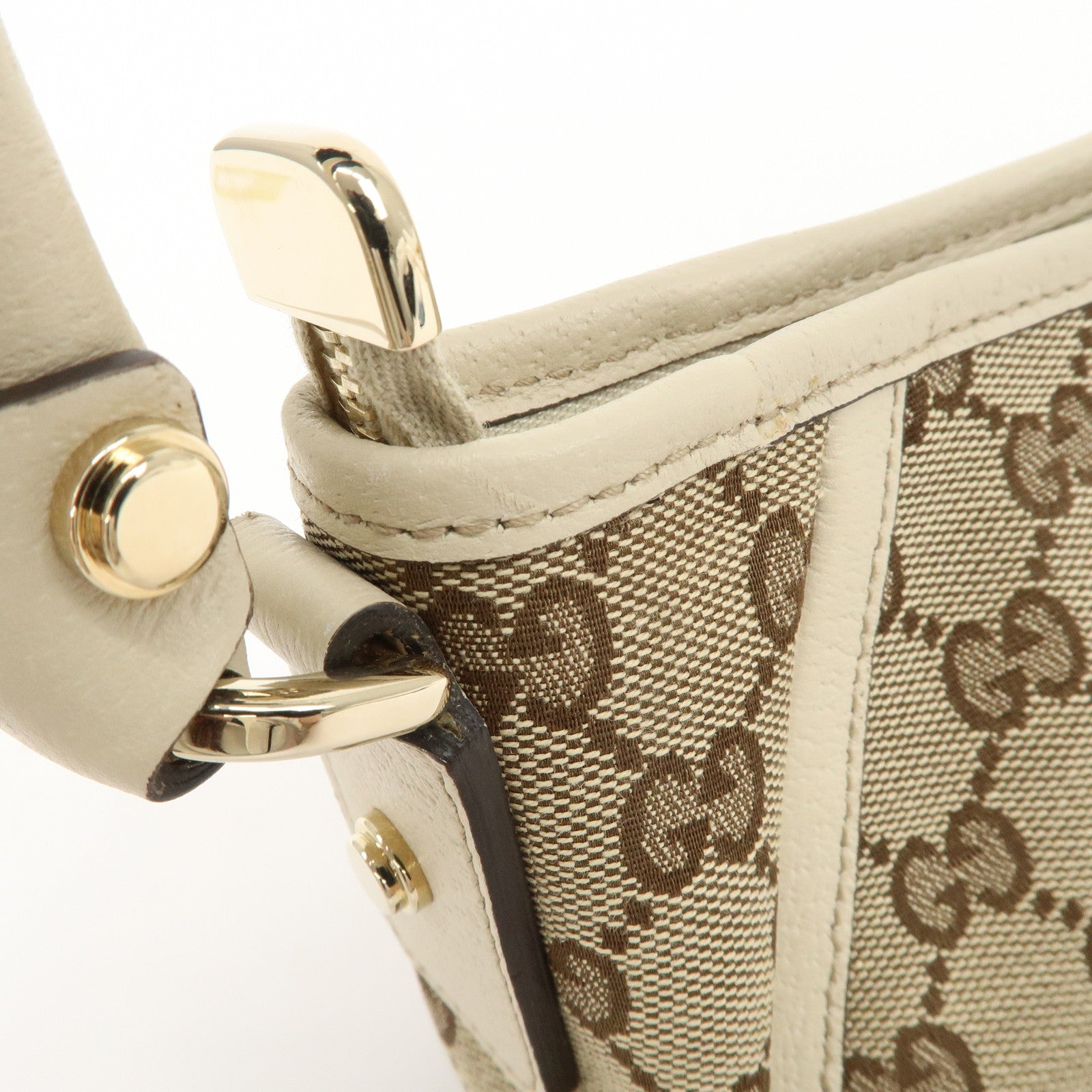 GUCCI Abbey GG Canvas Leather Shoulder Bag Beige Ivory 130939