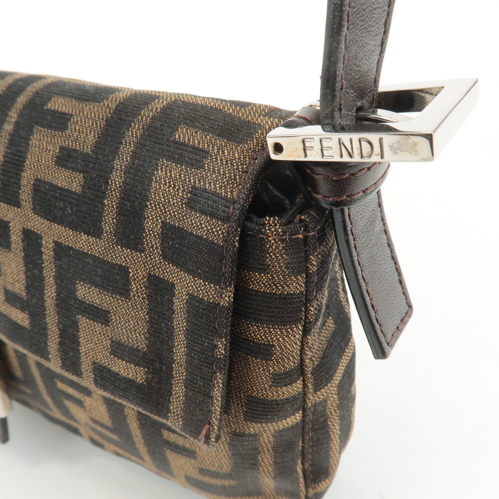 FENDI Mamma Baguette Zucca Canvas Shoulder Bag Brown Black 26424