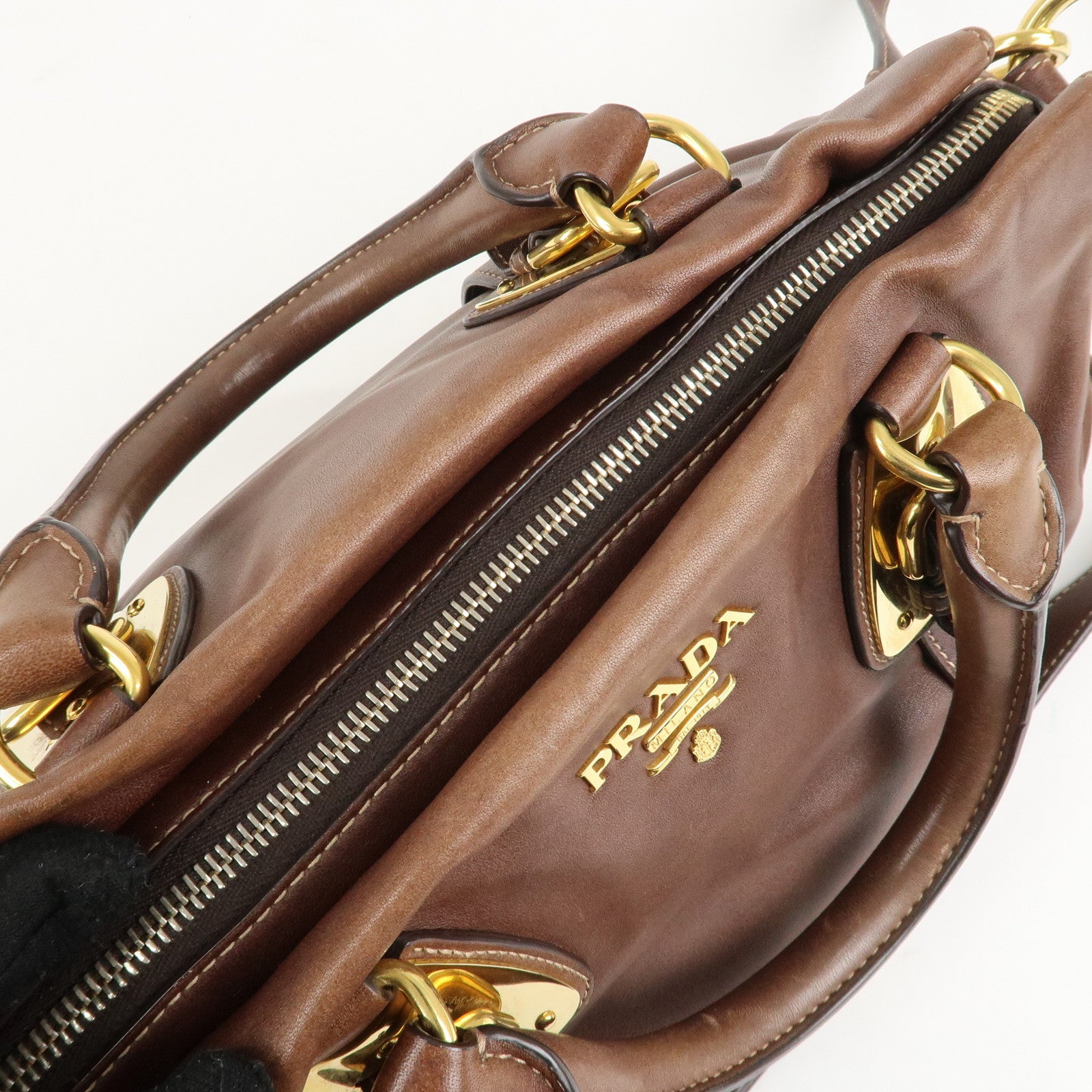 PRADA Leather 2Way Bag Shoulder Bag Hand Bag Brown BN1904