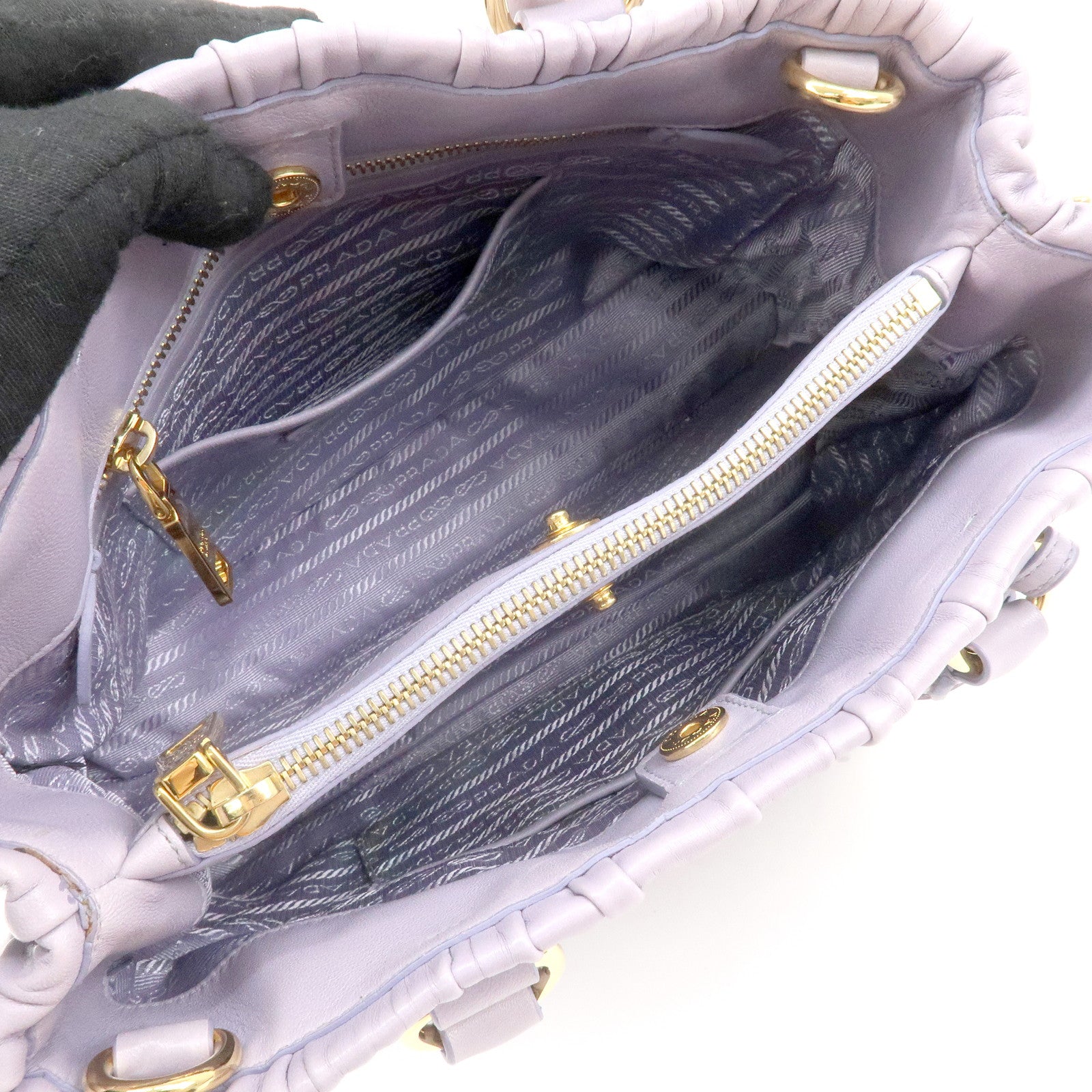 PRADA Leather 2Way Bag Hand Bag Shoulder Bag Lavender BN2393