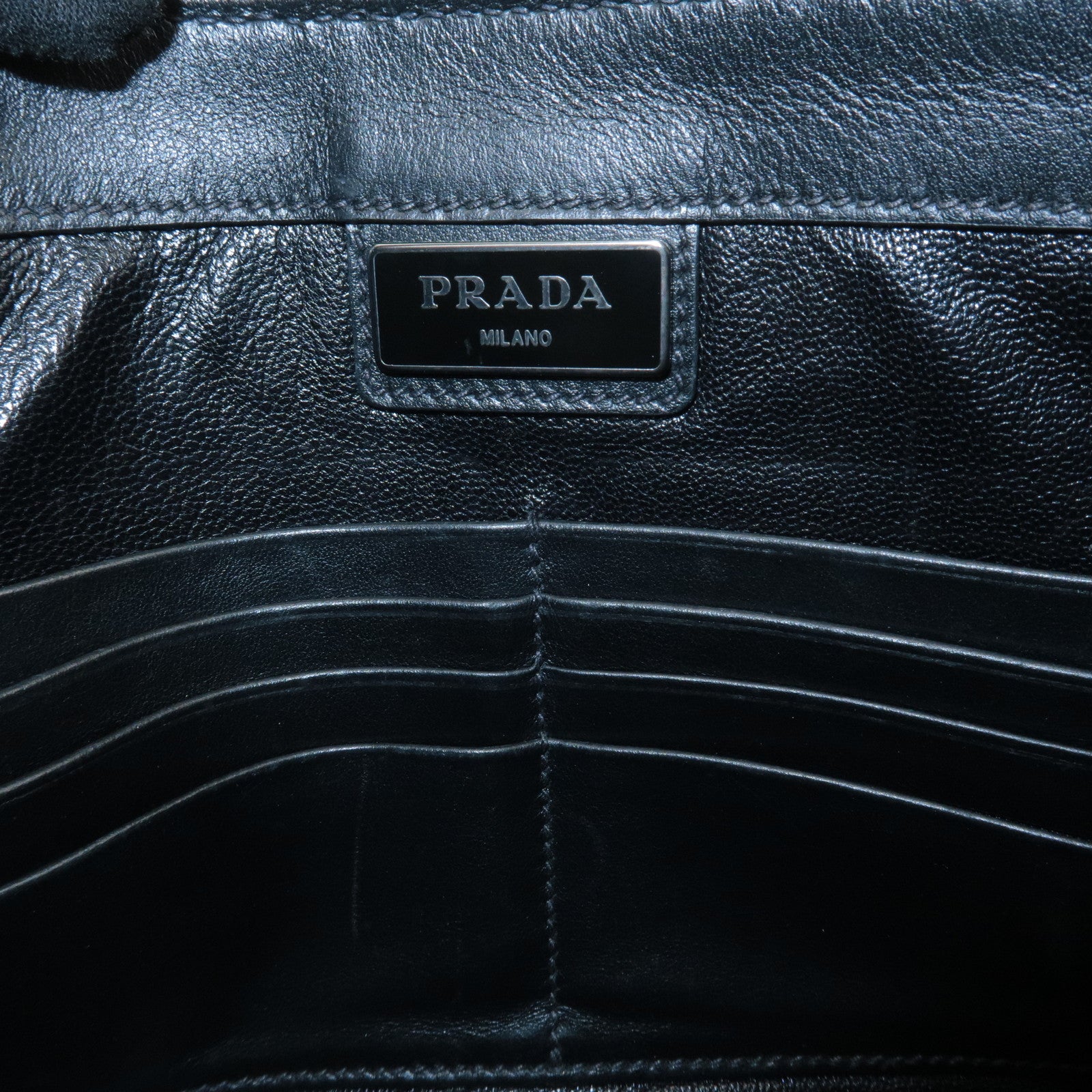 PRADA Triangle Logo Leather Clutch Bag Pouch Black