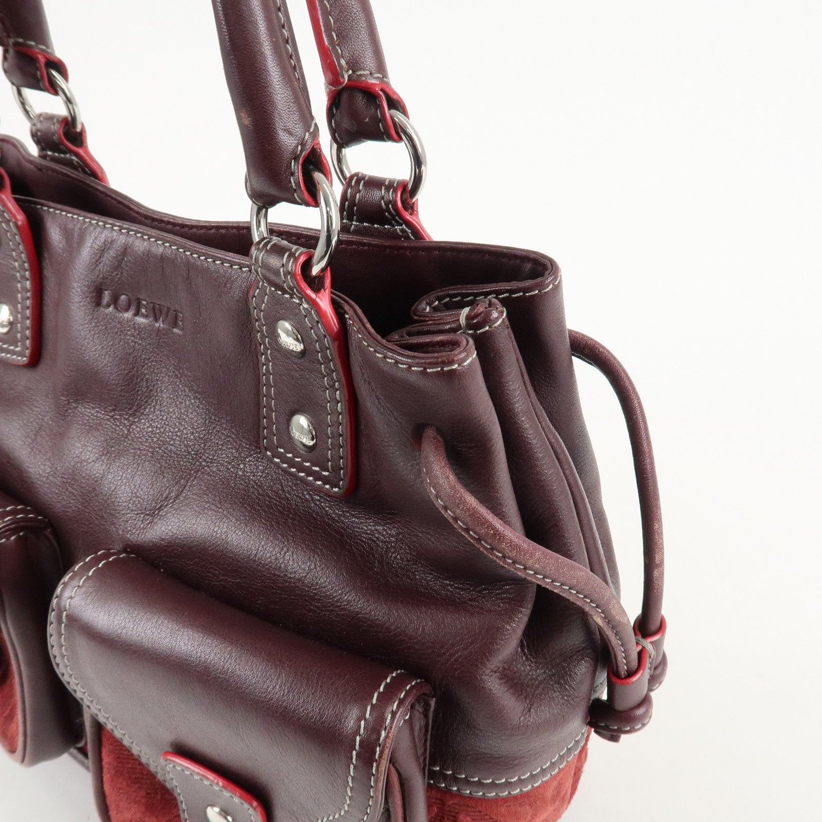 LOEWE Anagram Suede Leather Hand Bag Bordeaux