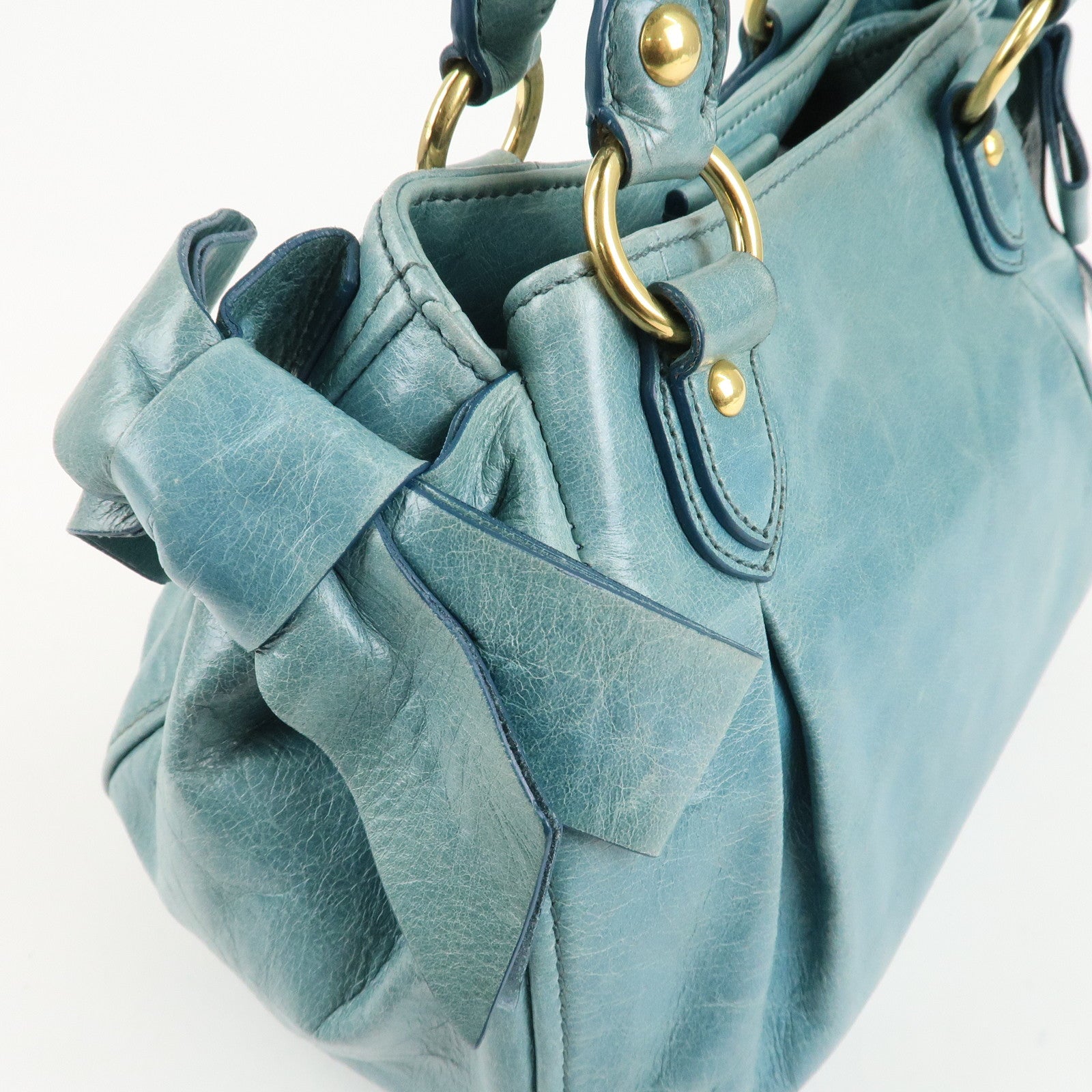 MIU MIU Leather 2Way Bag Shoulder Bag Hand Bag Blue