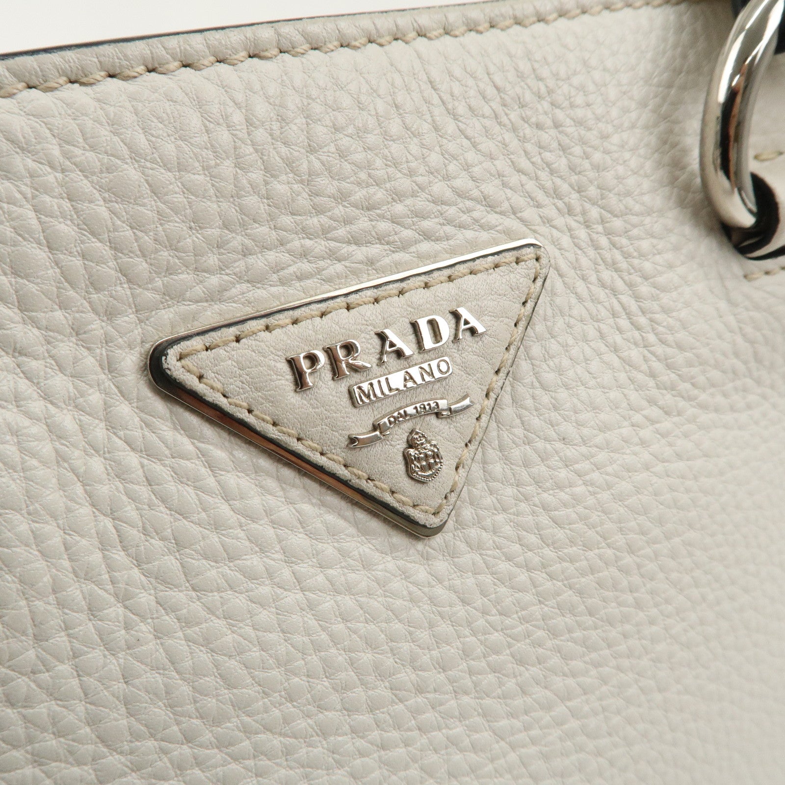 PRADA Leather Hand Bag White BN2579