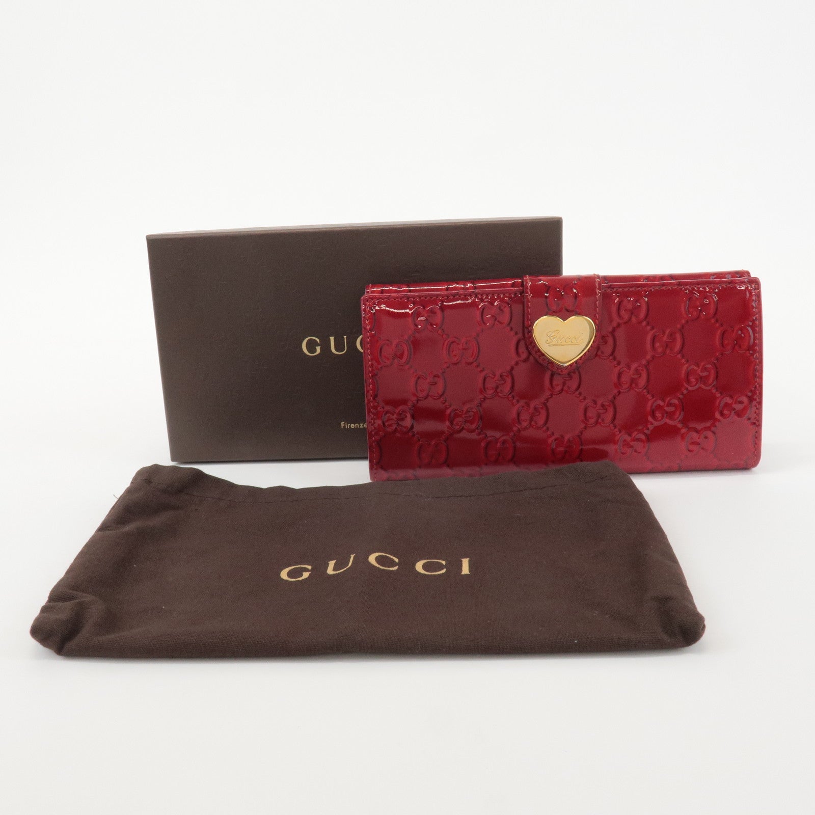 GUCCI Lovely Heart PVC Bi-fold Long Wallet Red 203550