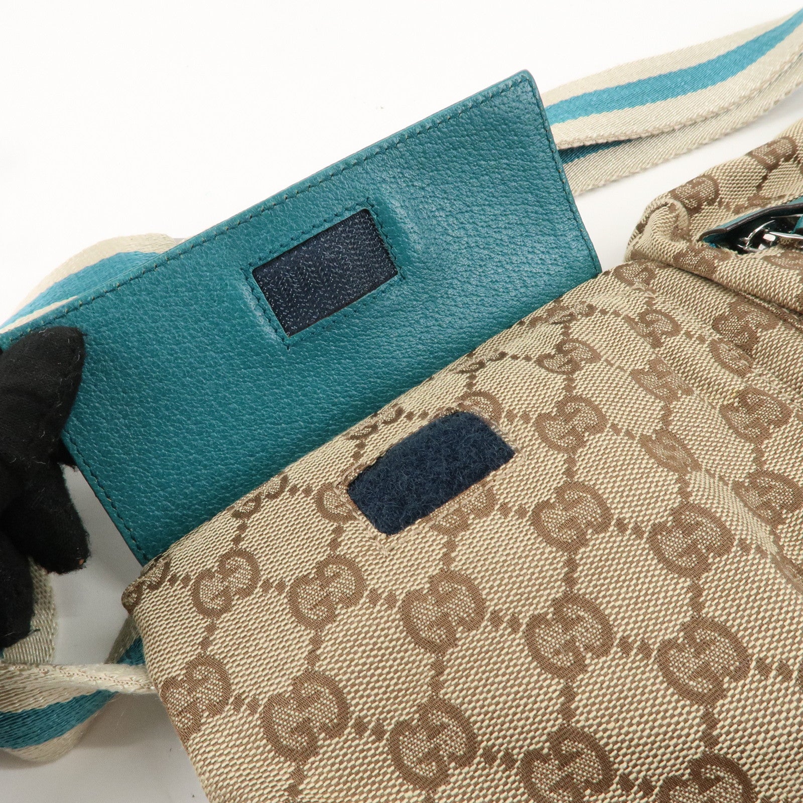 GUCCI GG Canvas Leather Waist Bag Crossbody Bag Turquoise 28566