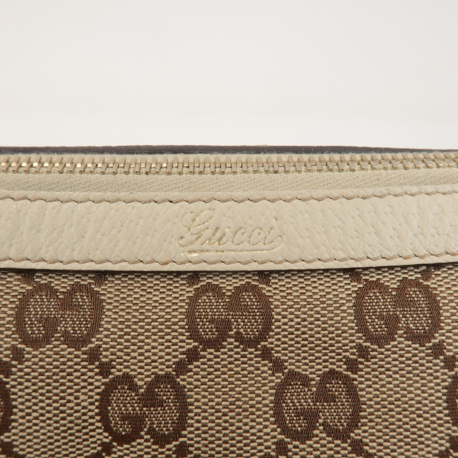 GUCCI Abbey GG Canvas Leather Hand Bag Beige Ivory 130942