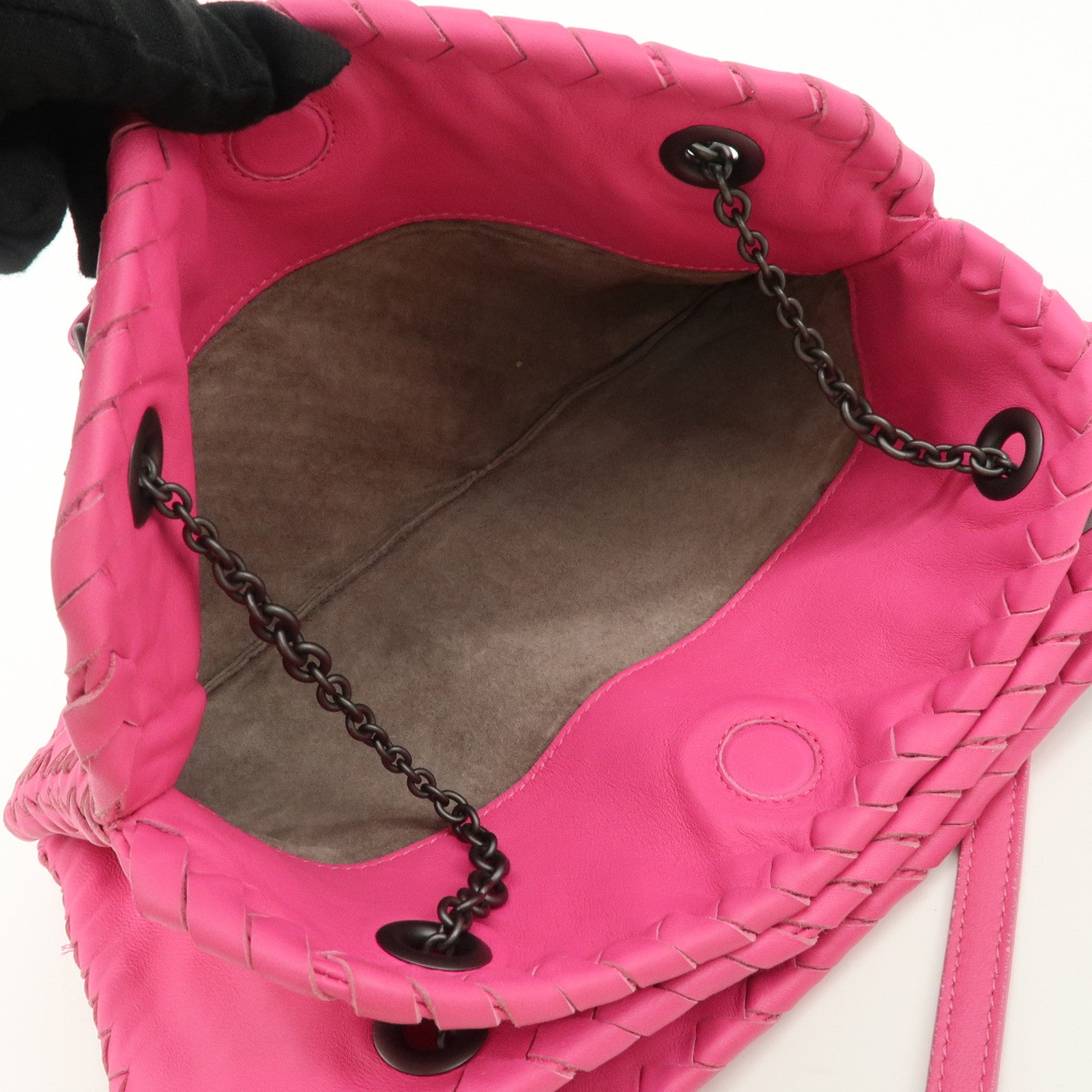 BOTTEGA VENETA Intrecciato Leather Chain Shoulder Bag Pink Used