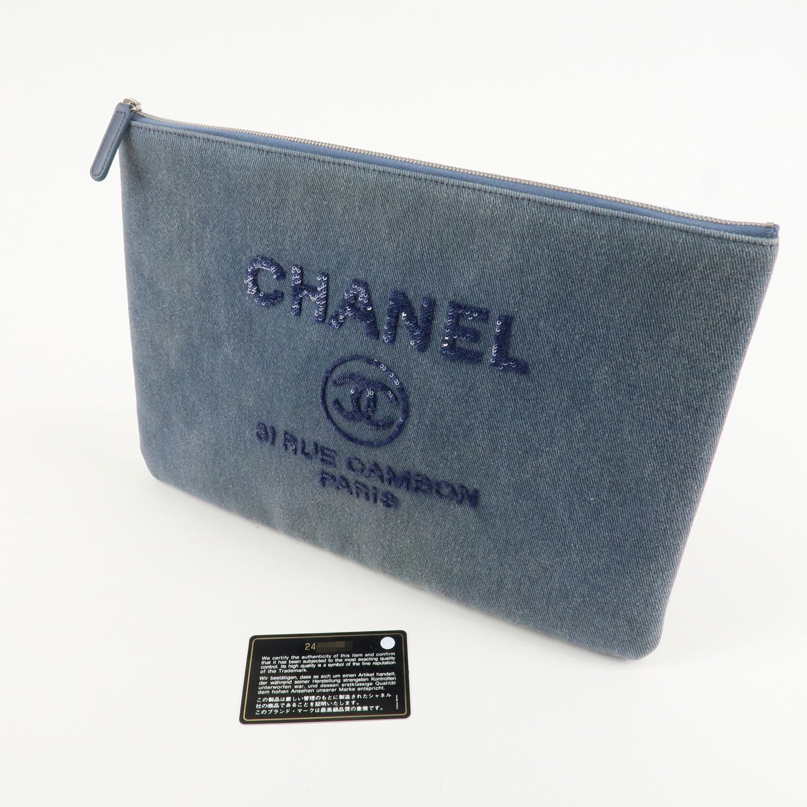 CHANEL COCO Mark Deauville Denim Sequins Clutch Bag A80117 Used