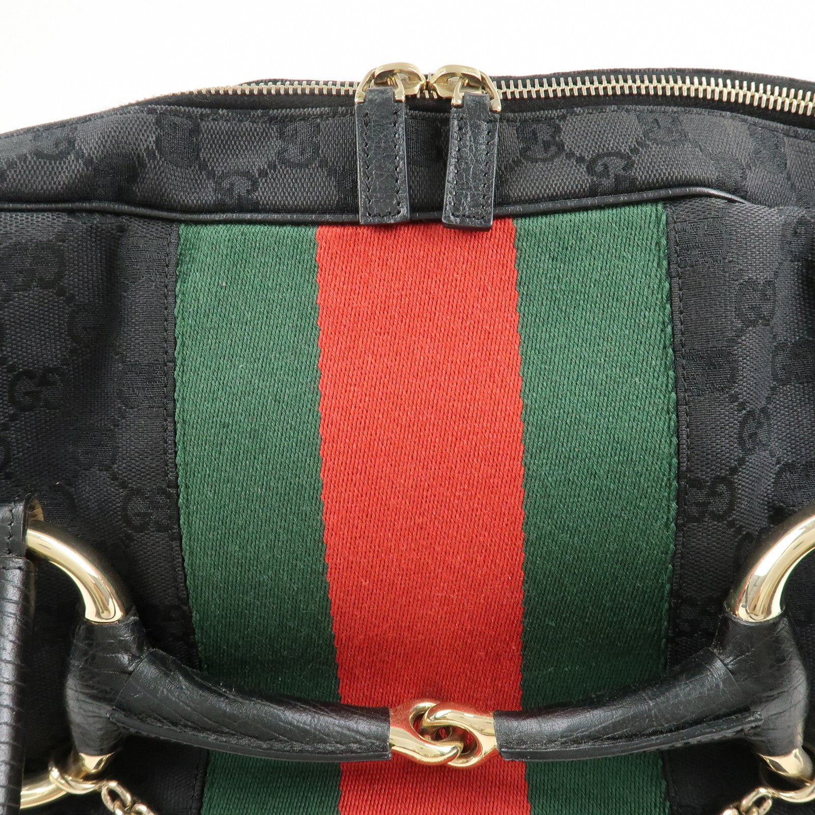 GUCCI Sherry Horsebit GG Canvas Leather Boston Bag 131021